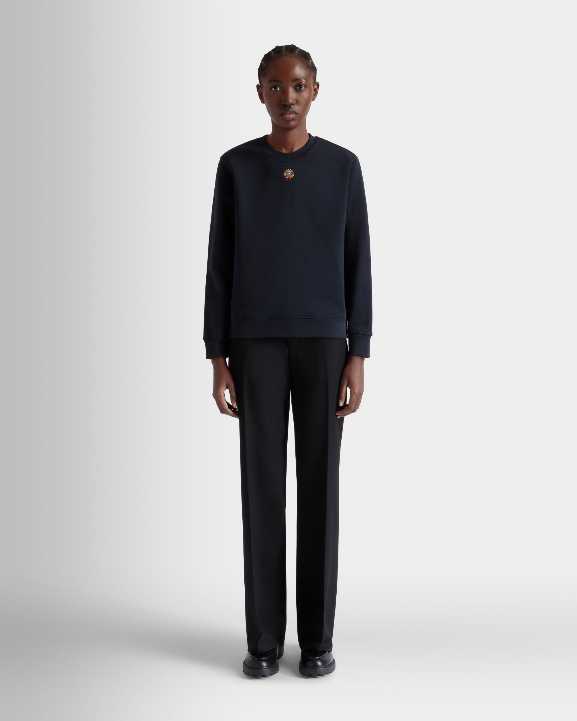 Pull Ras-Du-Cou Avec Logo Bally Crest En Coton Navy Blue - Femme - Bally - 02