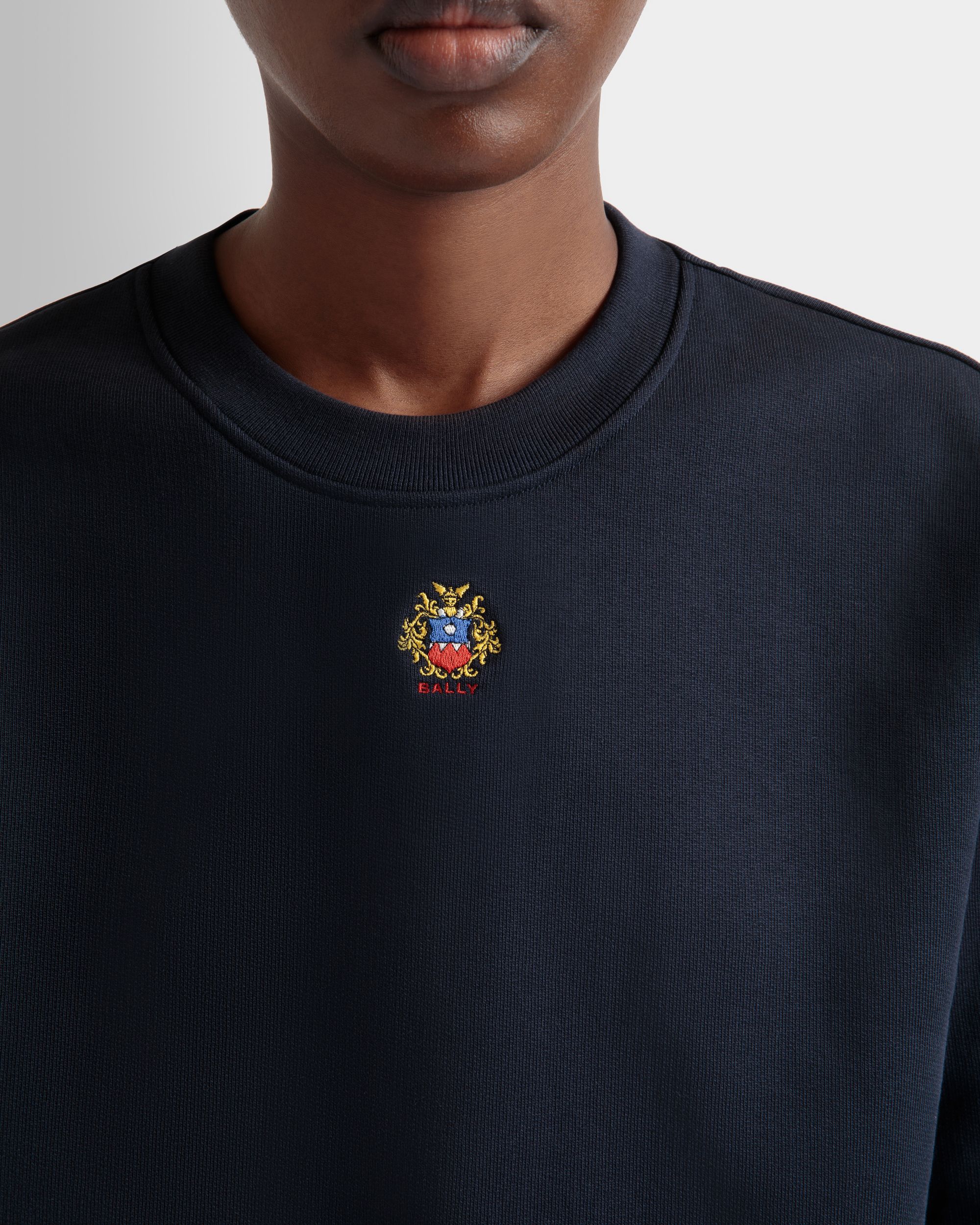 Pull Ras-Du-Cou Avec Logo Bally Crest En Coton Navy Blue - Femme - Bally - 03