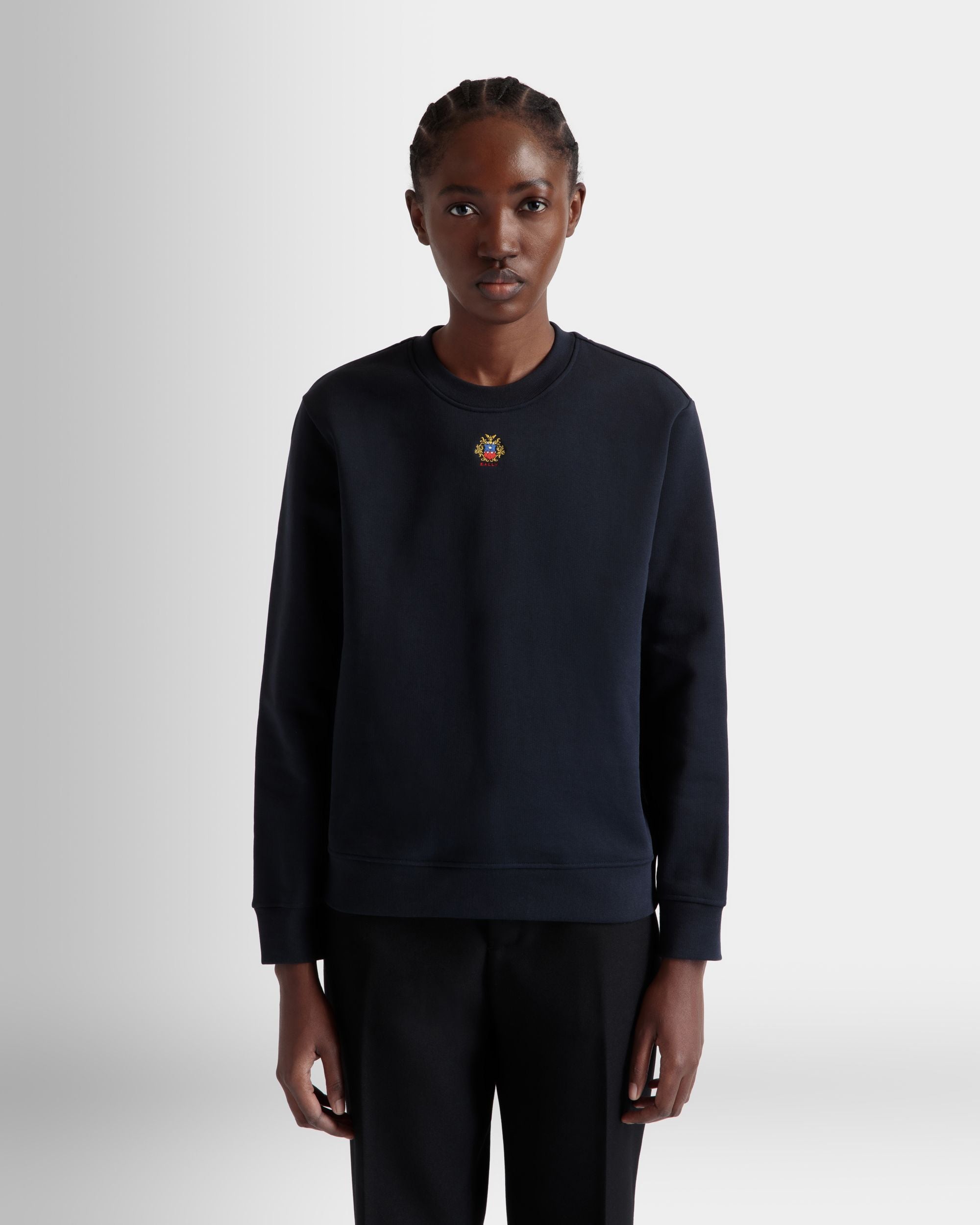 Pull Ras-Du-Cou Avec Logo Bally Crest En Coton Navy Blue - Femme - Bally - 08
