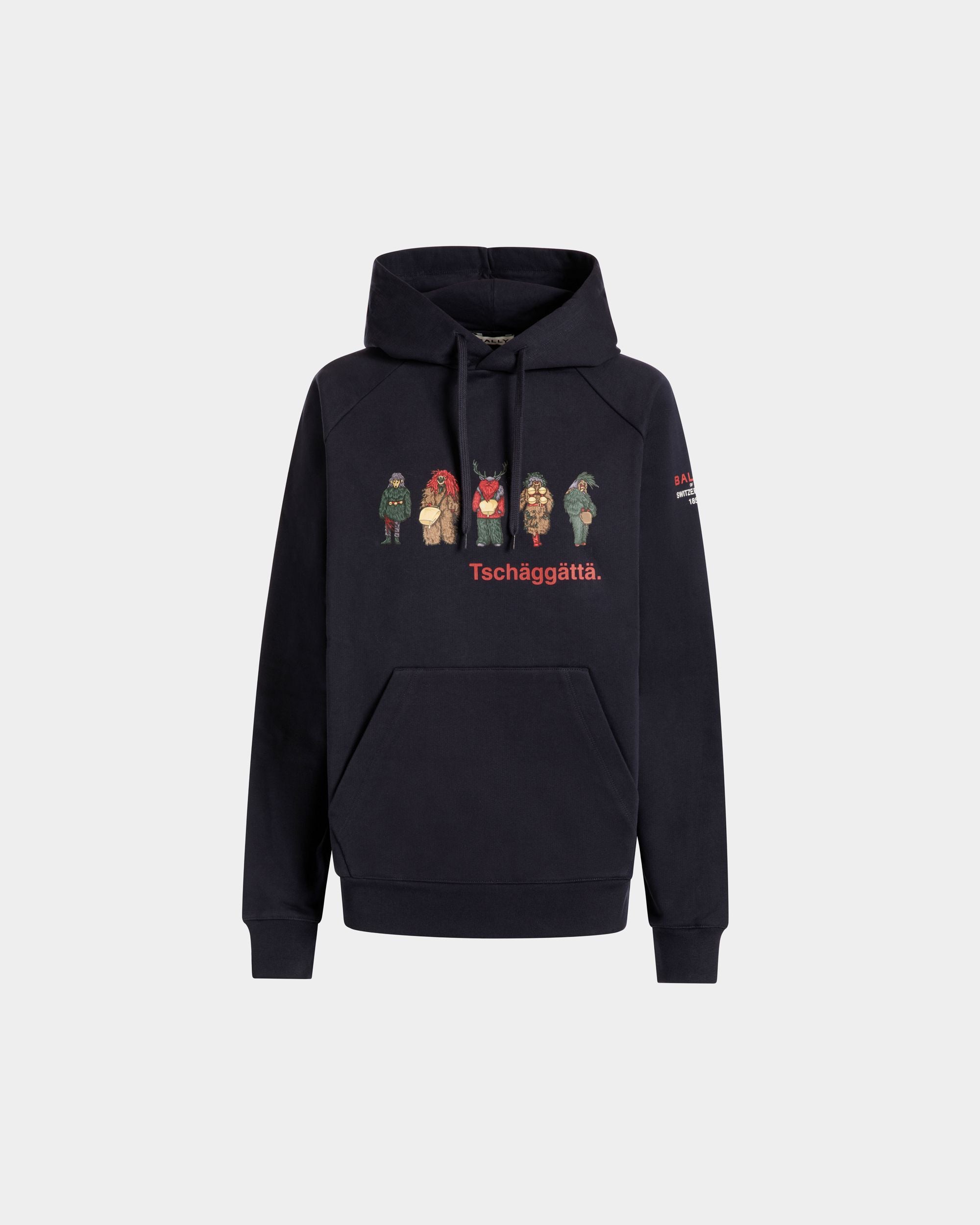 Hoodie with Forest Mask Print In Navy Blue Cotton - Femme - Bally - 01