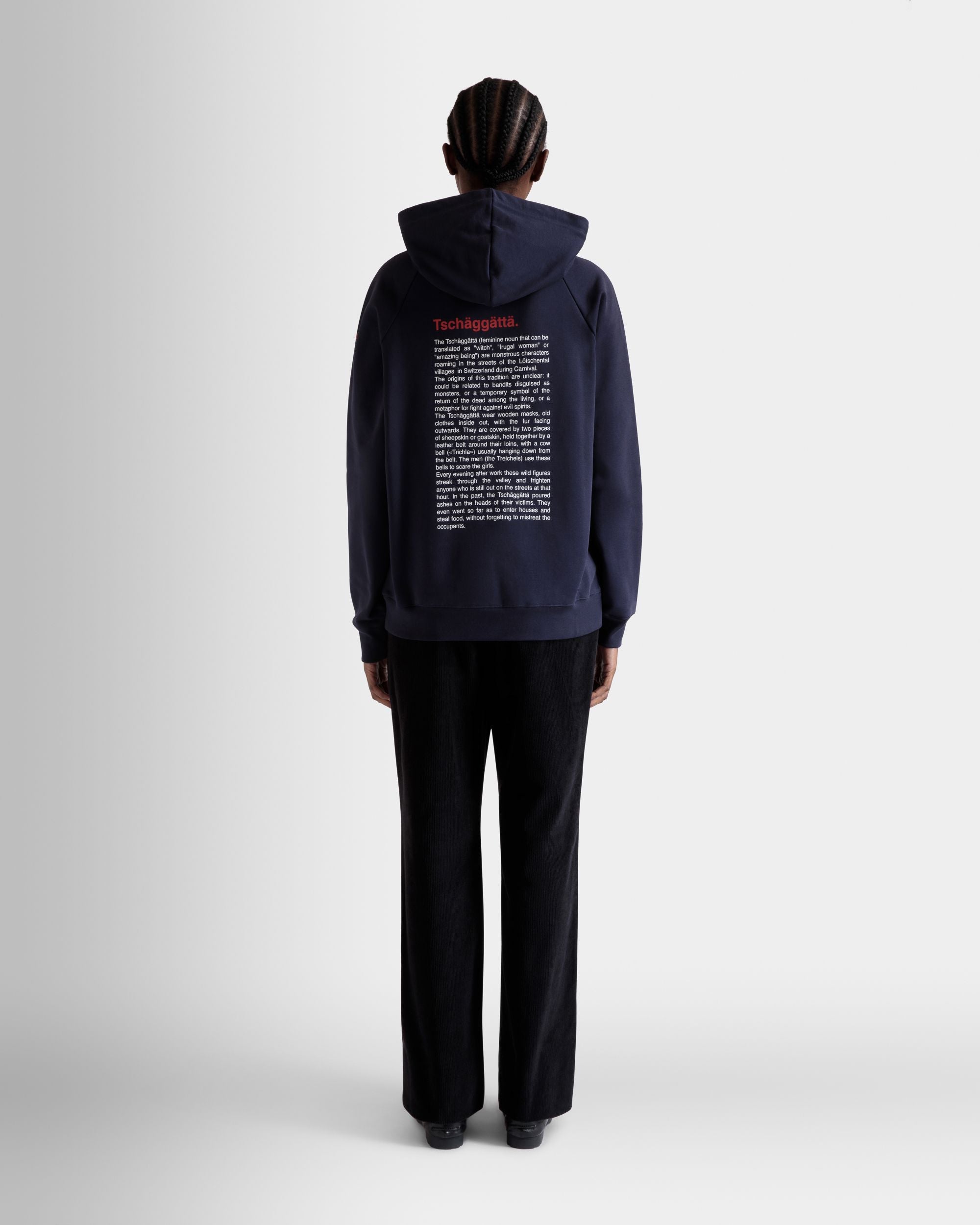 Hoodie with Forest Mask Print In Navy Blue Cotton - Femme - Bally - 06