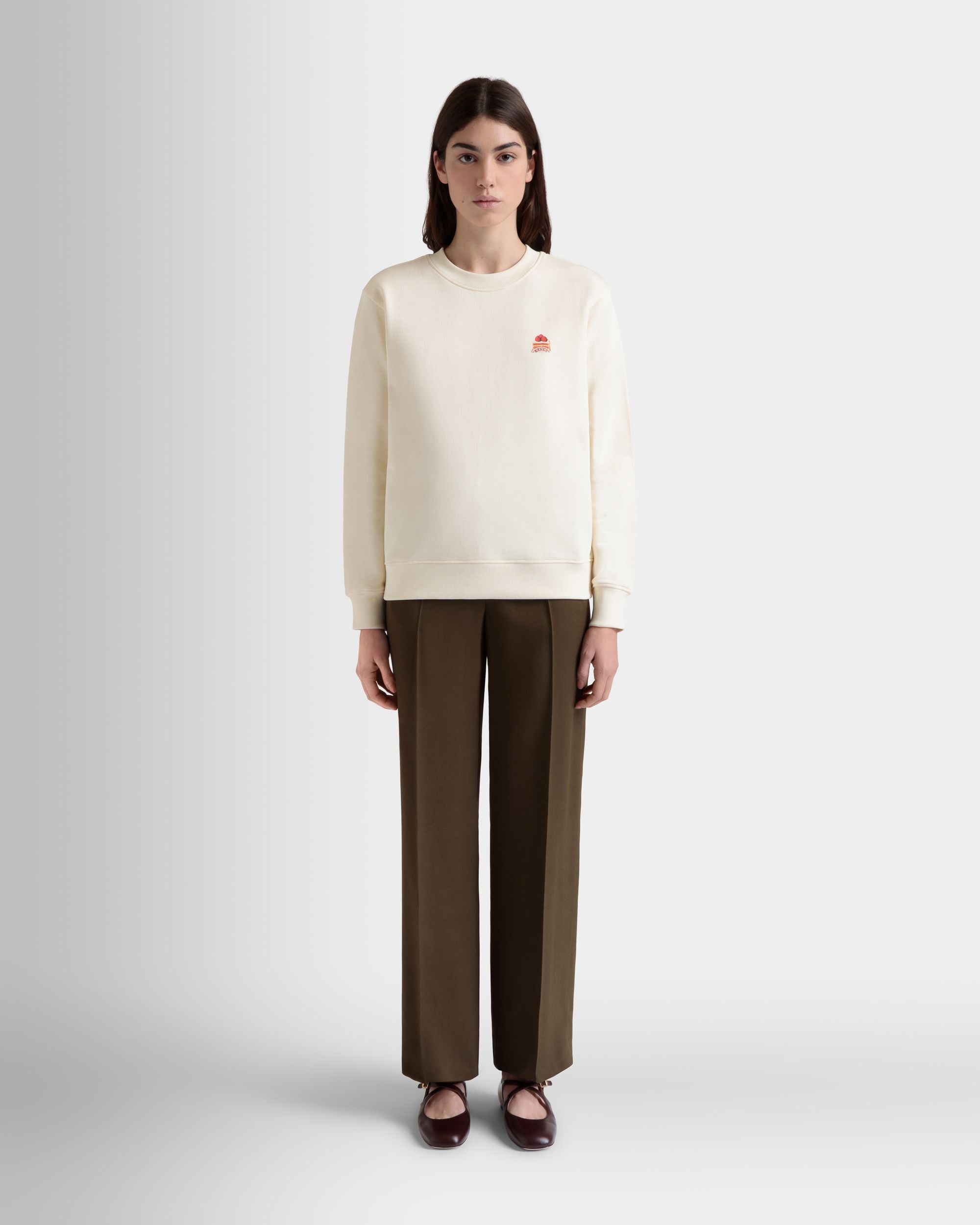 Sweat-Shirt Ras-Du-Cou Avec Bally Cake En Coton Ivoire - Femme - Bally - 02