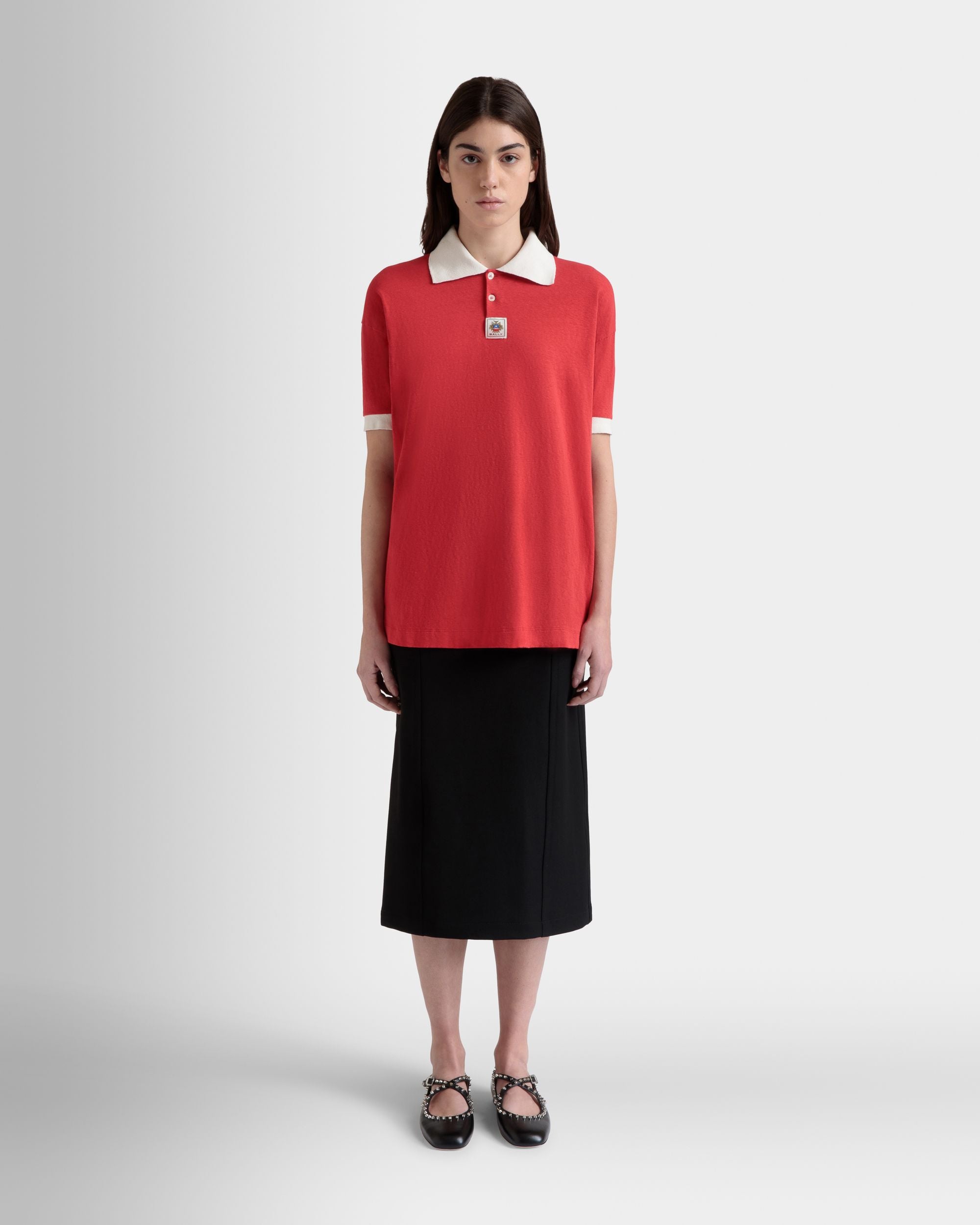 Polo Avec Logo Bally Crest En Coton Rouge - Femme - Bally - 02