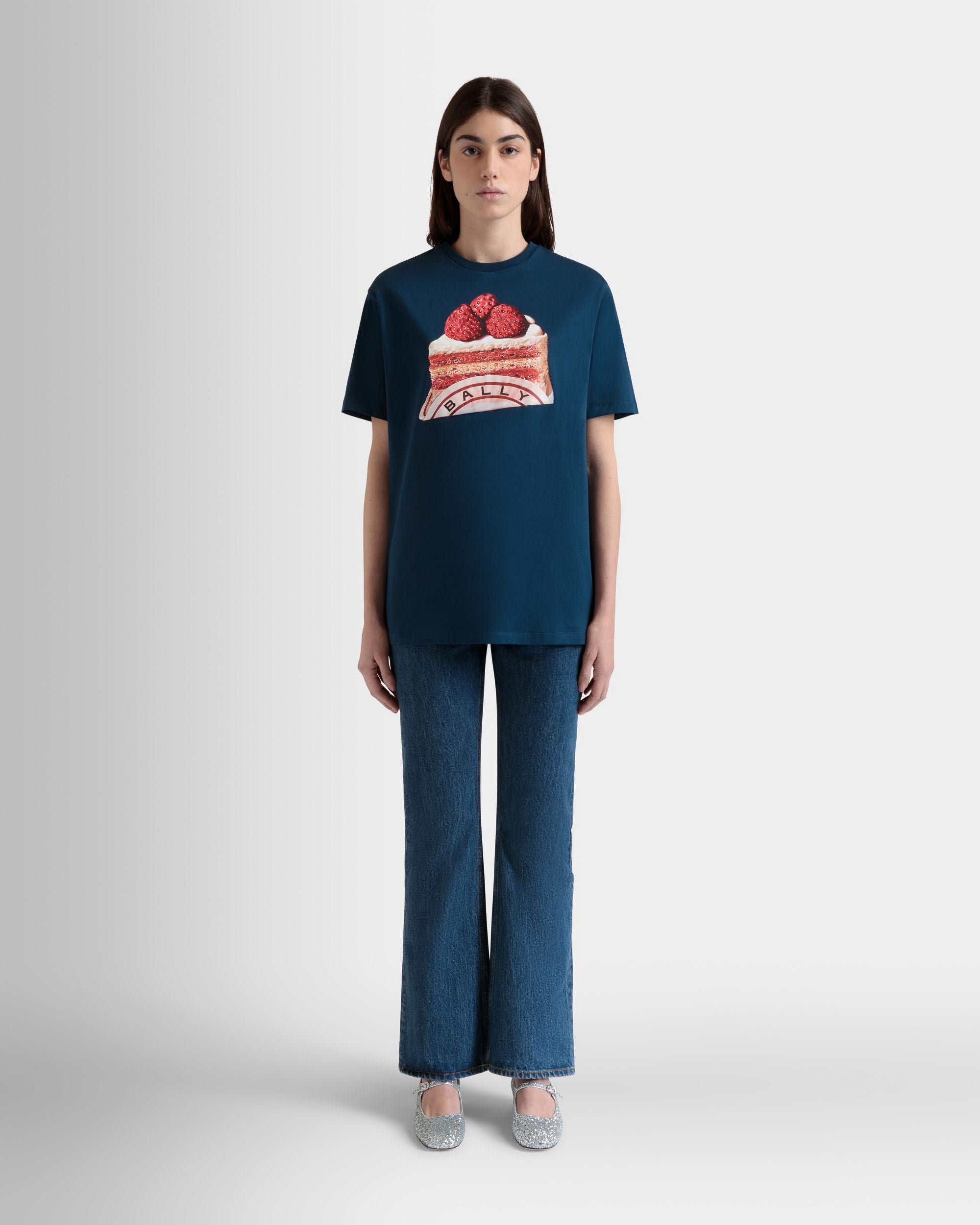 T-Shirt En Coton Navy Blue Avec Imprimé Bally Cake - Femme - Bally - 02