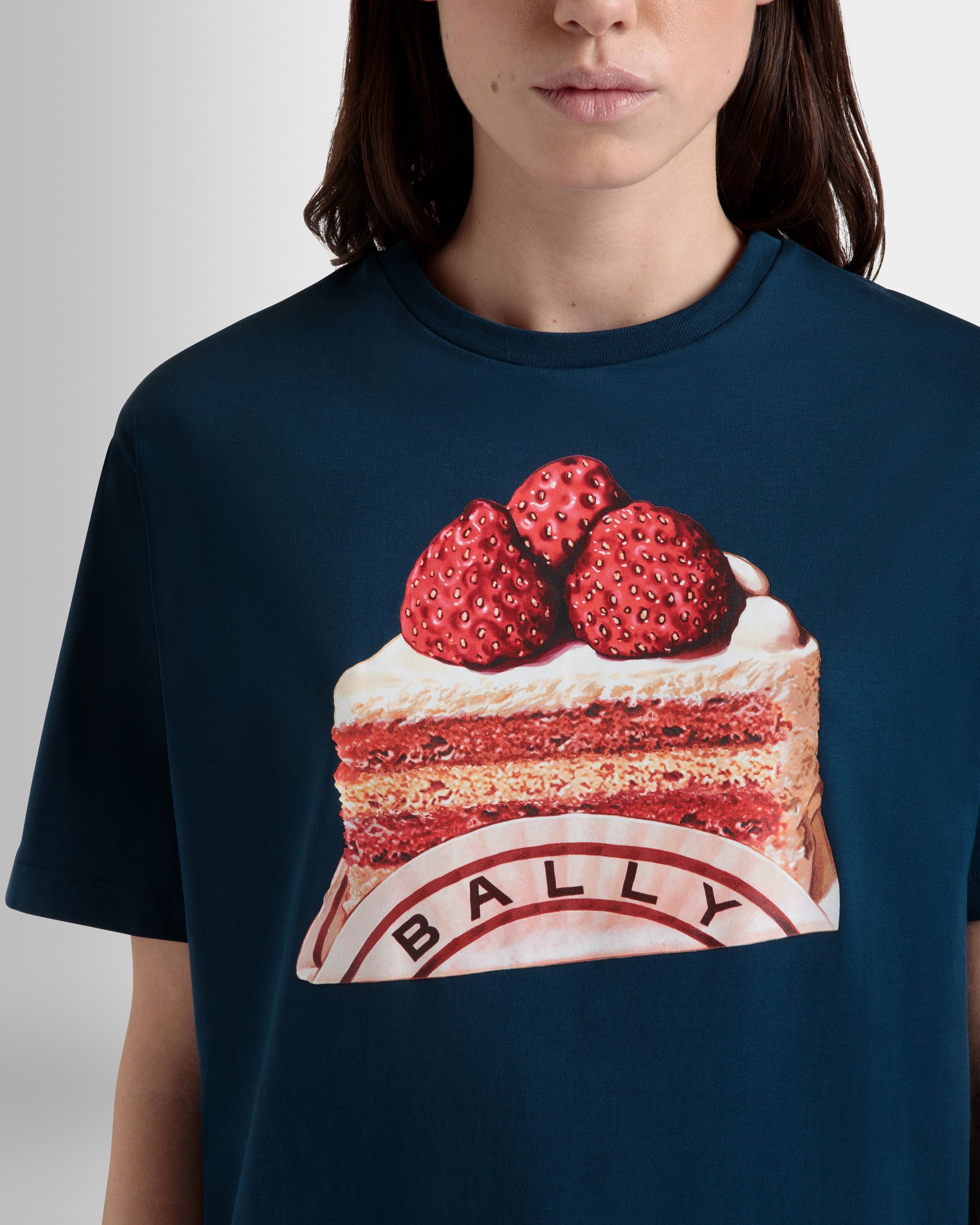 T-Shirt En Coton Navy Blue Avec Imprimé Bally Cake - Femme - Bally - 03
