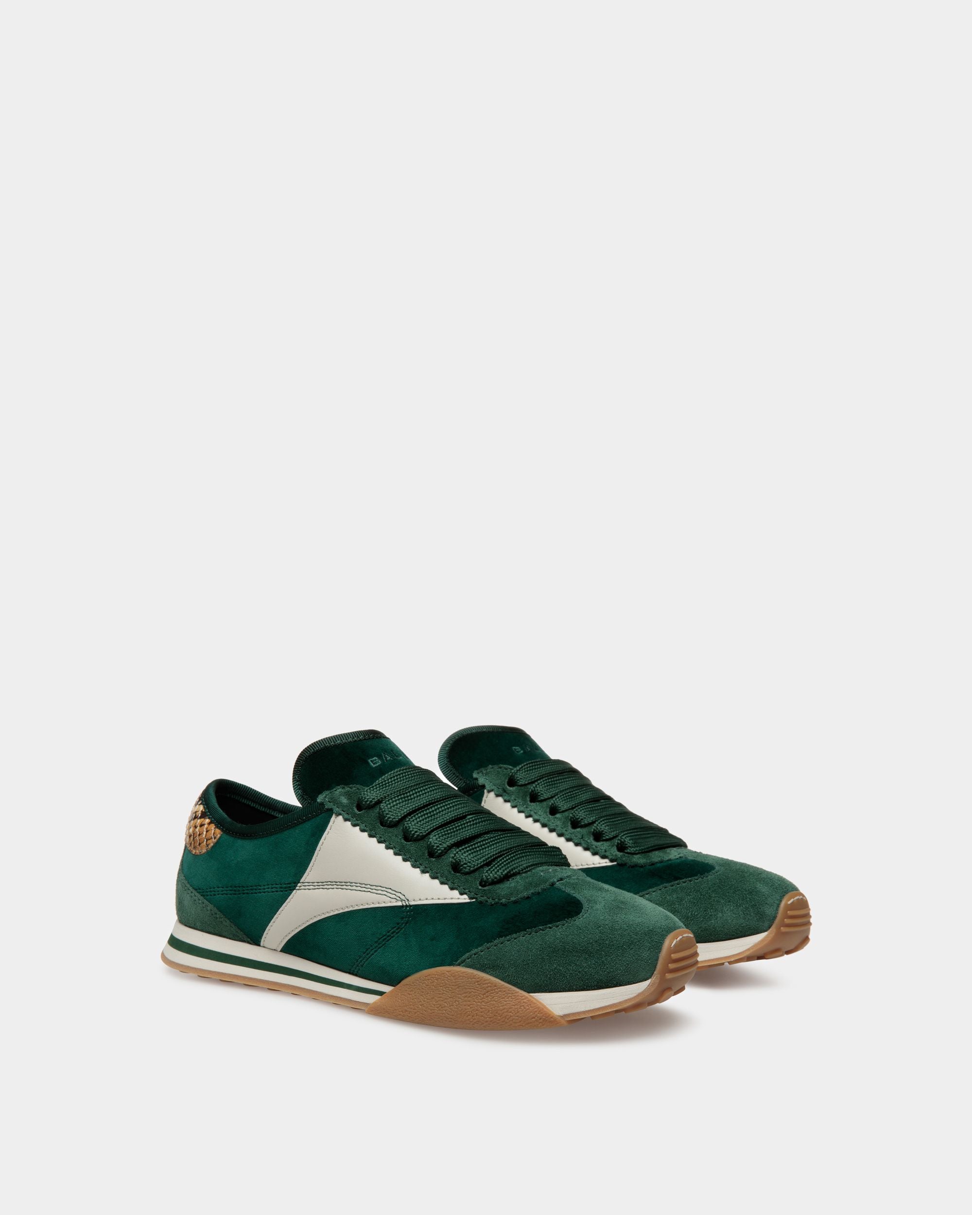 Sneakers Sussex En Cuir Et Coton Vert Menthe Et Blanc Poussière - Femme - Bally - 02
