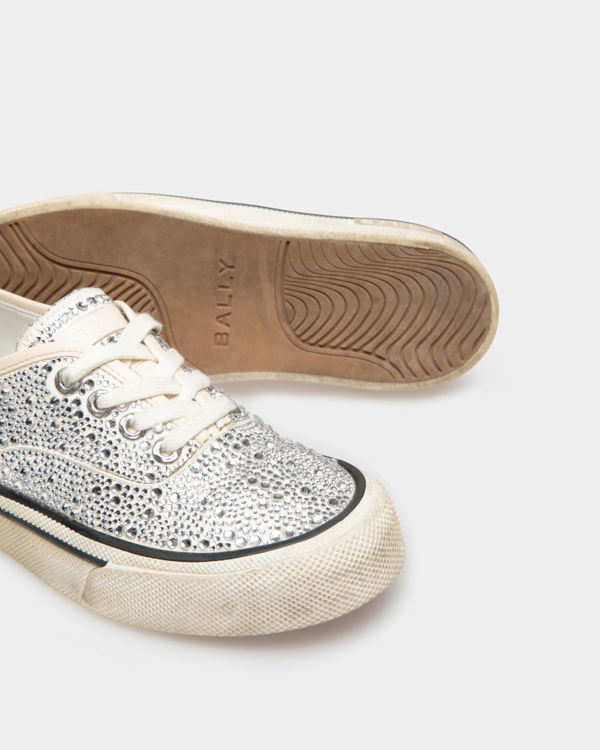Sneakers Lawren En Cuir Ivoire Et Strass - Femme - Bally - 05