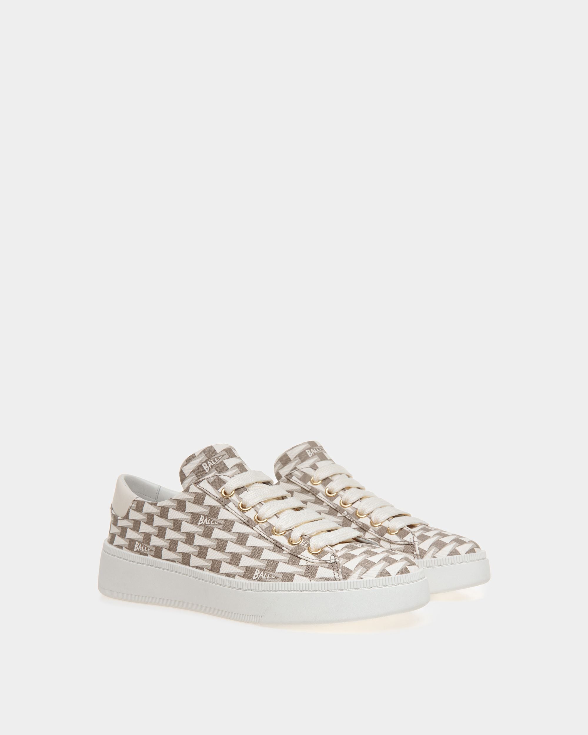Sneaker Raise En Tissu Beige Motif Pennant - Femme - Bally - 02
