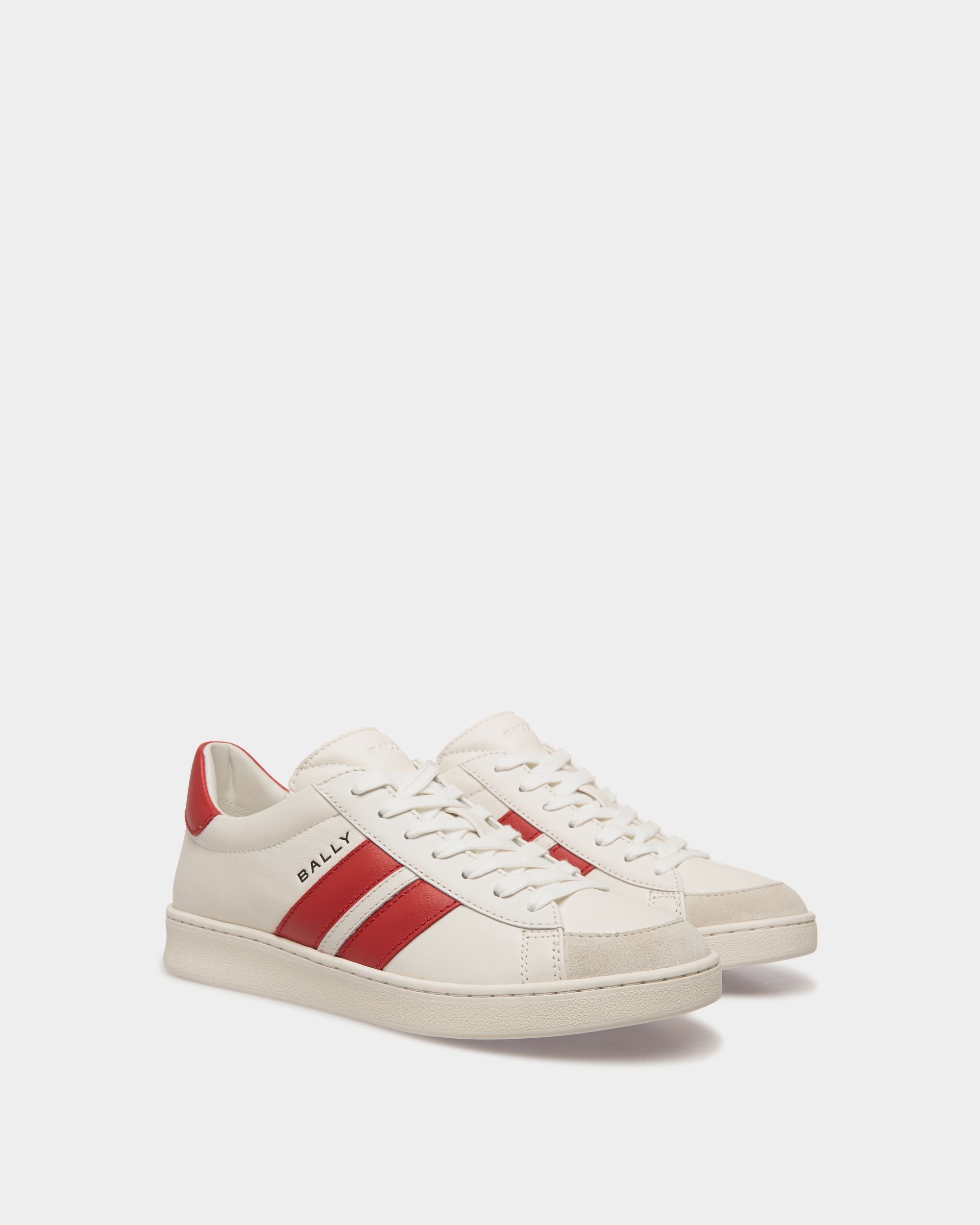 Sneaker Tennis En Cuir Blanc Et Candy Red - Femme - Bally - 03