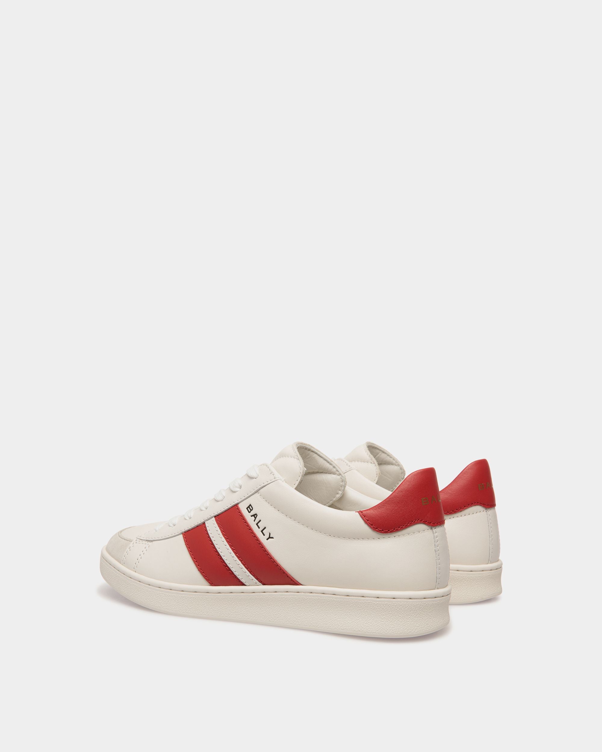 Sneaker Tennis En Cuir Blanc Et Candy Red - Femme - Bally - 04