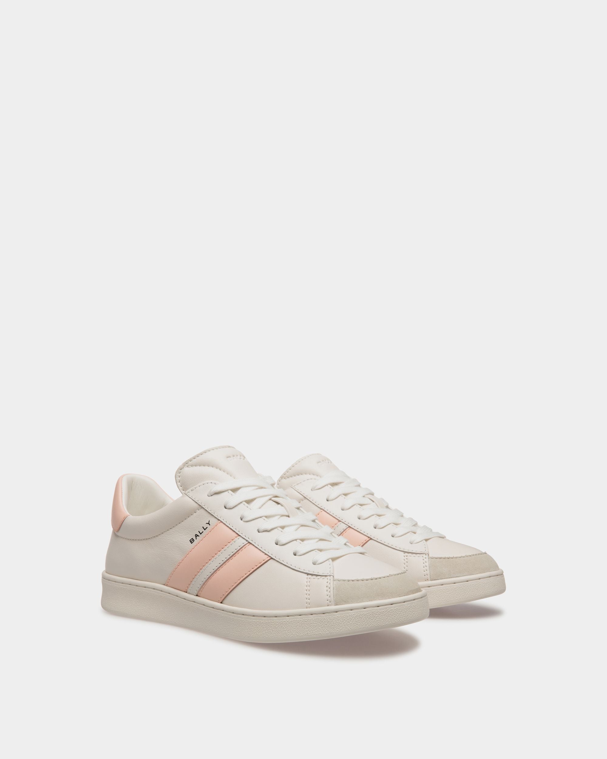 Sneaker Tennis En Cuir Blanc Et Baby Pink - Femme - Bally - 03