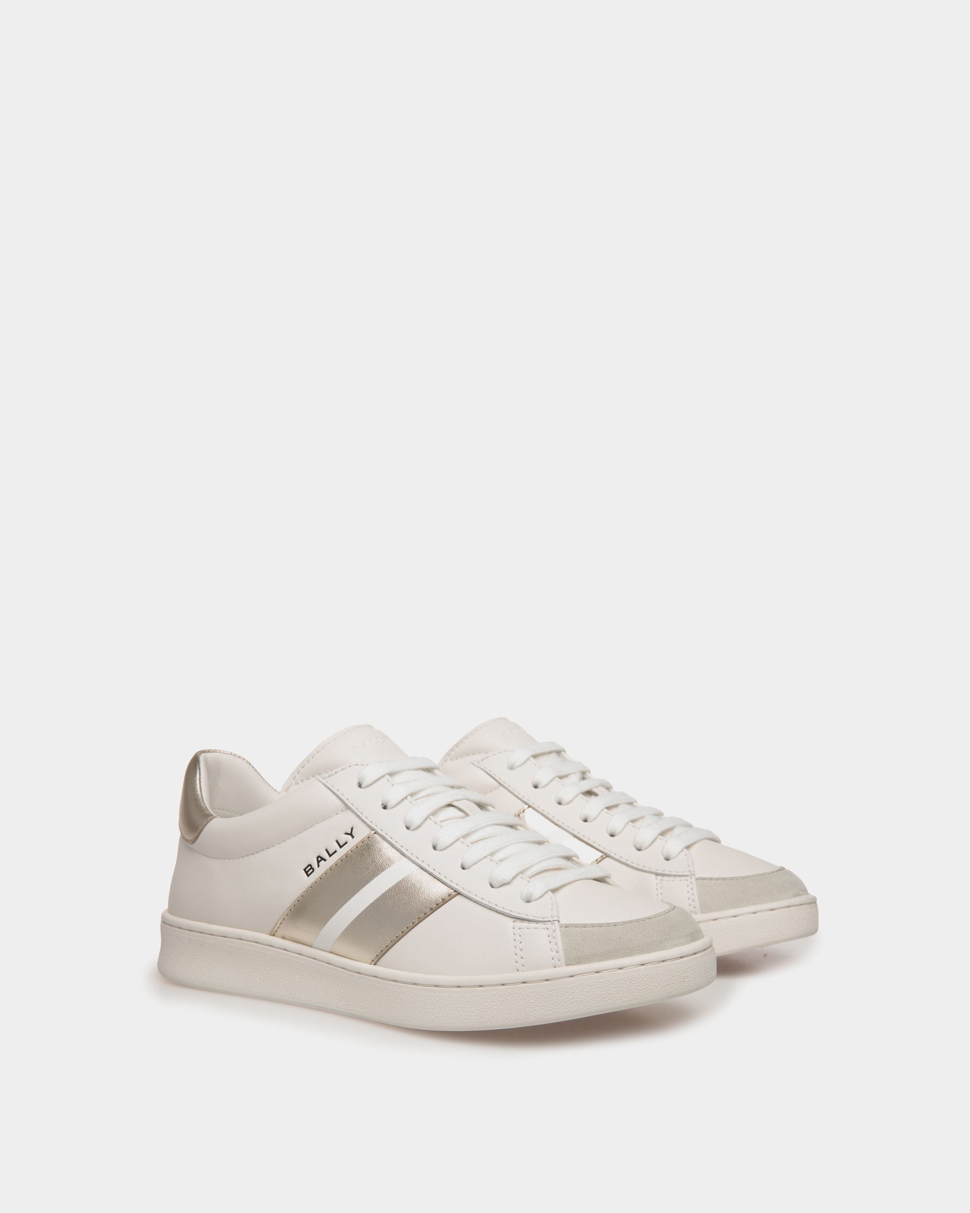 Sneaker Tennis En Cuir Blanc Et Or - Femme - Bally - 02