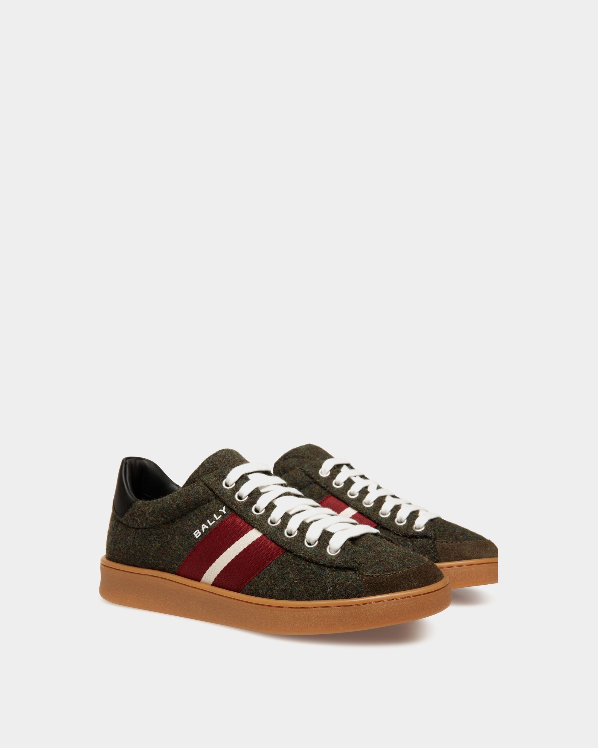 Sneaker Tennis En Tissu De Laine Sage Green Et Rouge - Femme - Bally - 02