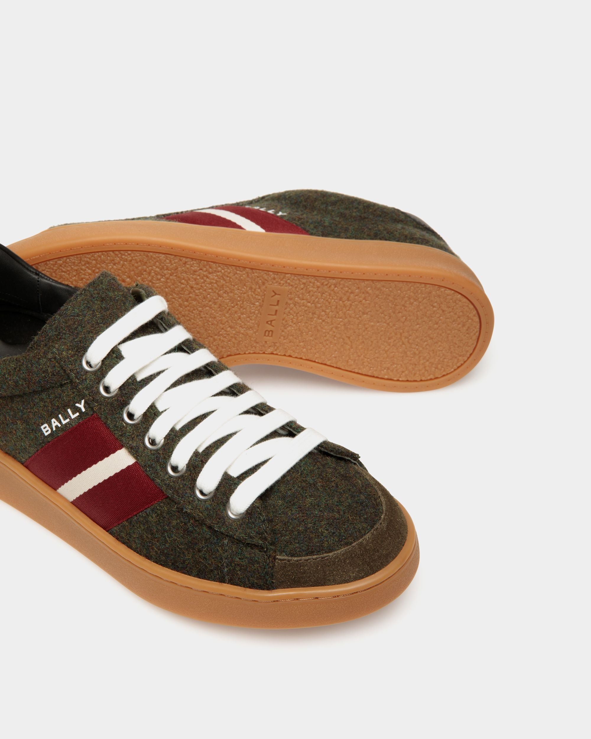 Sneaker Tennis En Tissu De Laine Sage Green Et Rouge - Femme - Bally - 04