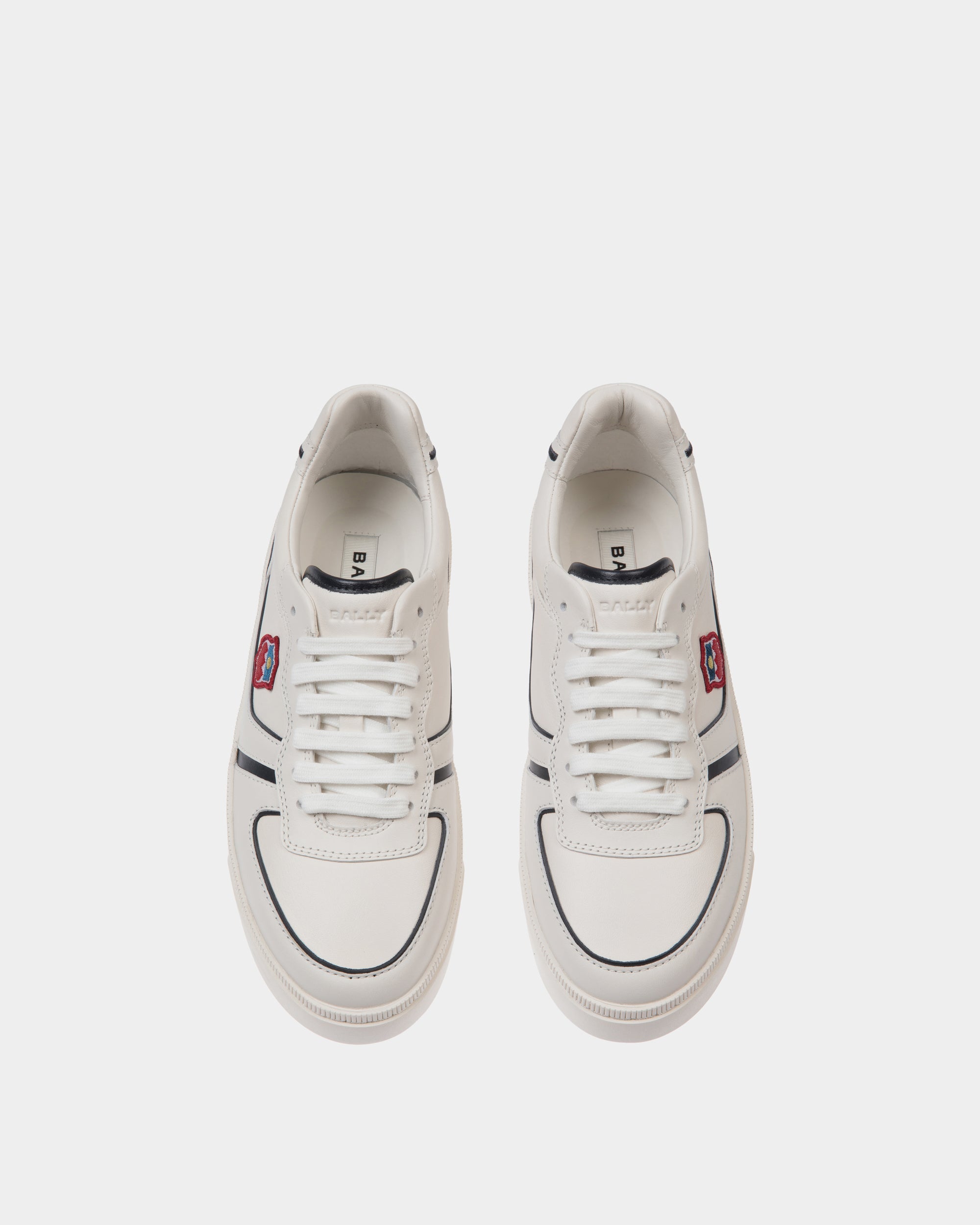Sneaker Raise En Cuir Blanc Et Navy Blue - Femme - Bally - 05