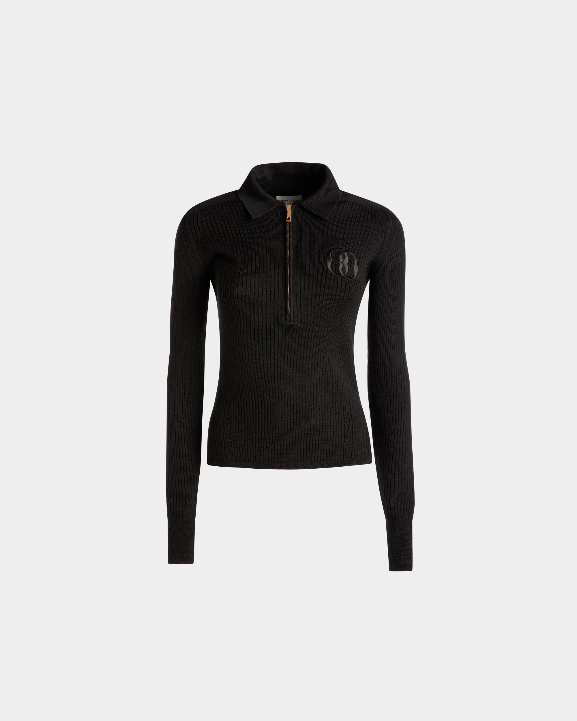 Polo À Manches Longues En Laine Noire - Femme - Bally - 01