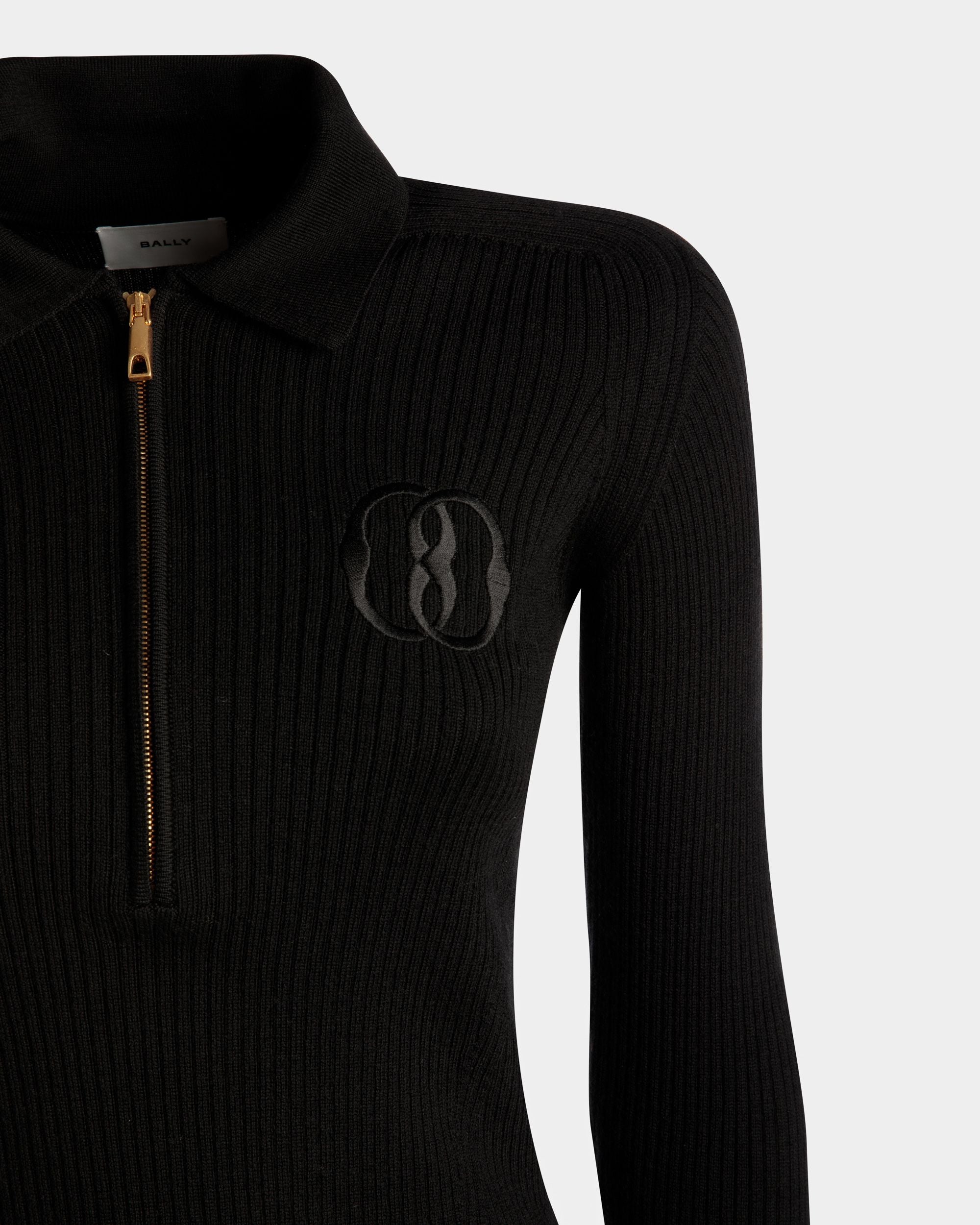 Polo À Manches Longues En Laine Noire - Femme - Bally - 02