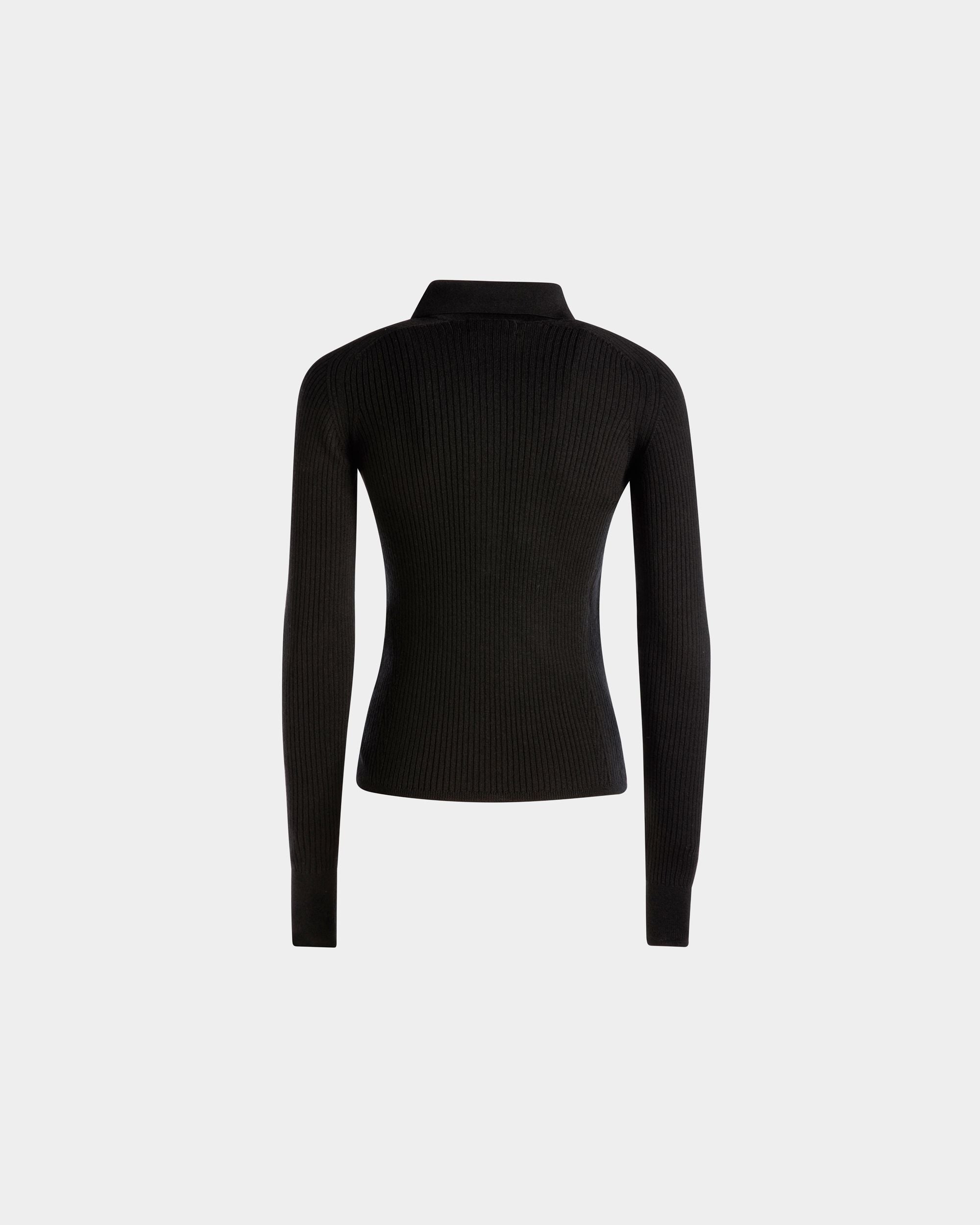 Polo À Manches Longues En Laine Noire - Femme - Bally - 03