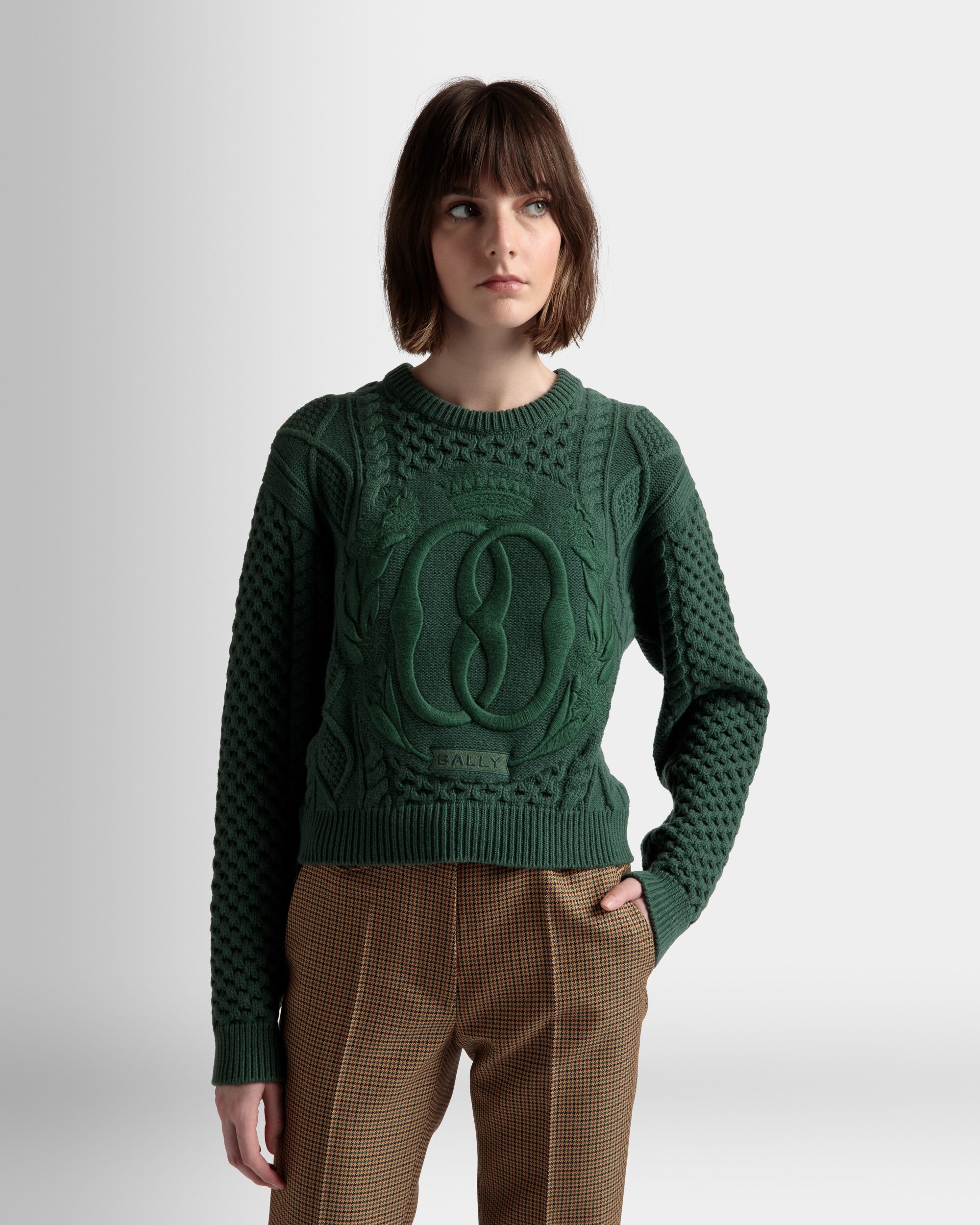Pull Ras-Du-Cou À Torsades En Laine Kelly Green - Femme - Bally - 03