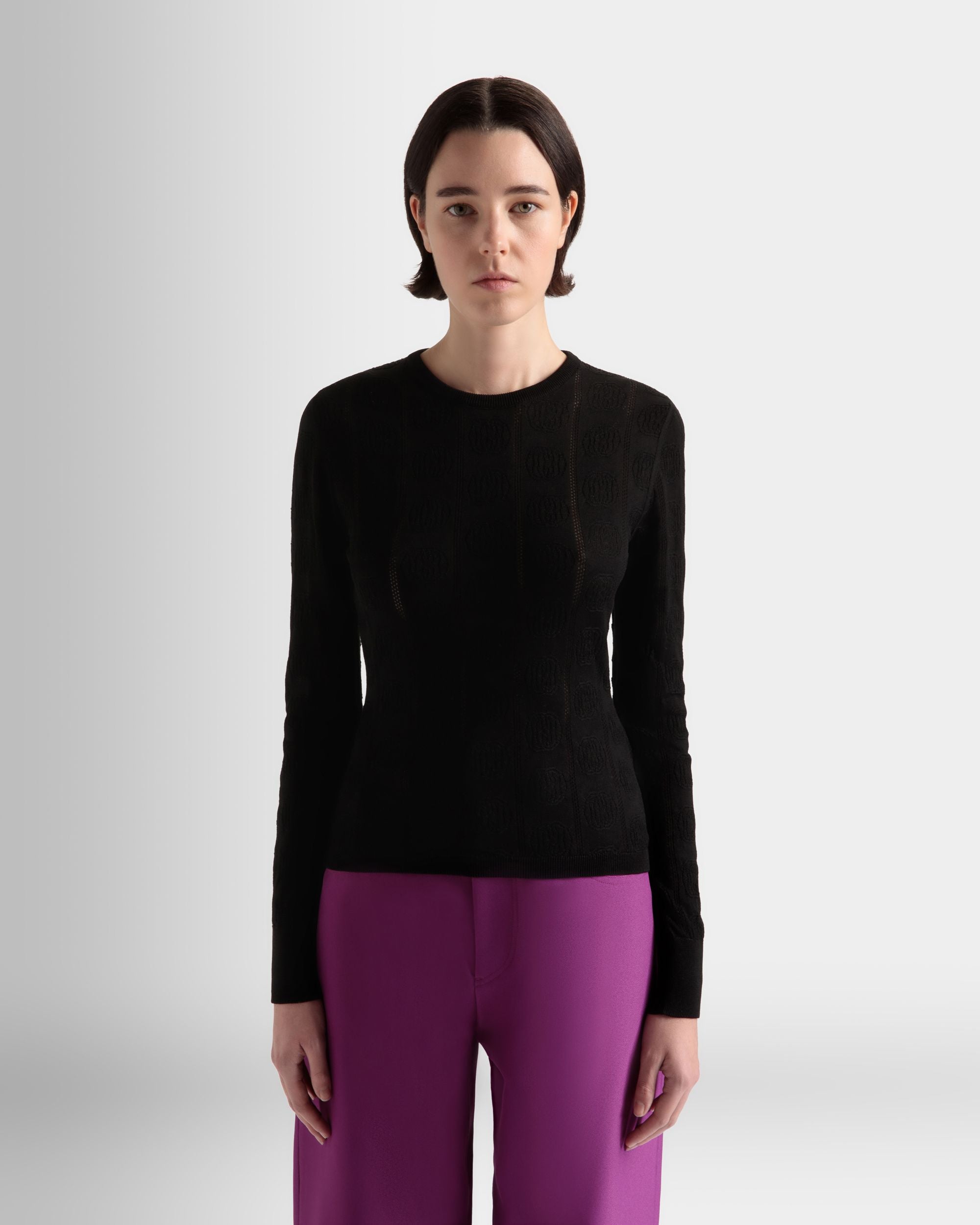 Top Ras-Du-Cou En Coton Et Soie De Couleur Noire - Femme - Bally - 03