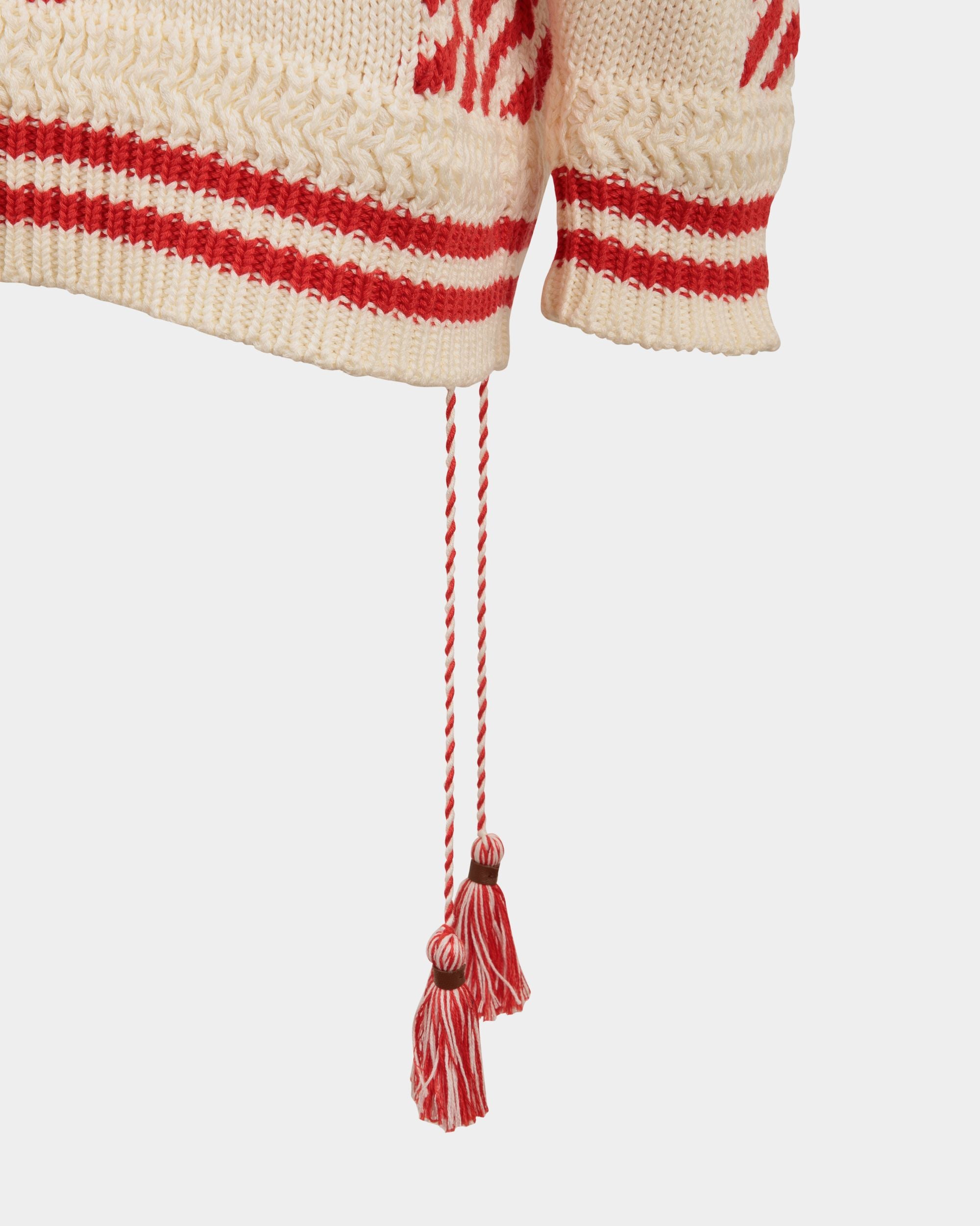 Pull À Col En V En Coton Beige Et Rouge - Femme - Bally - 02