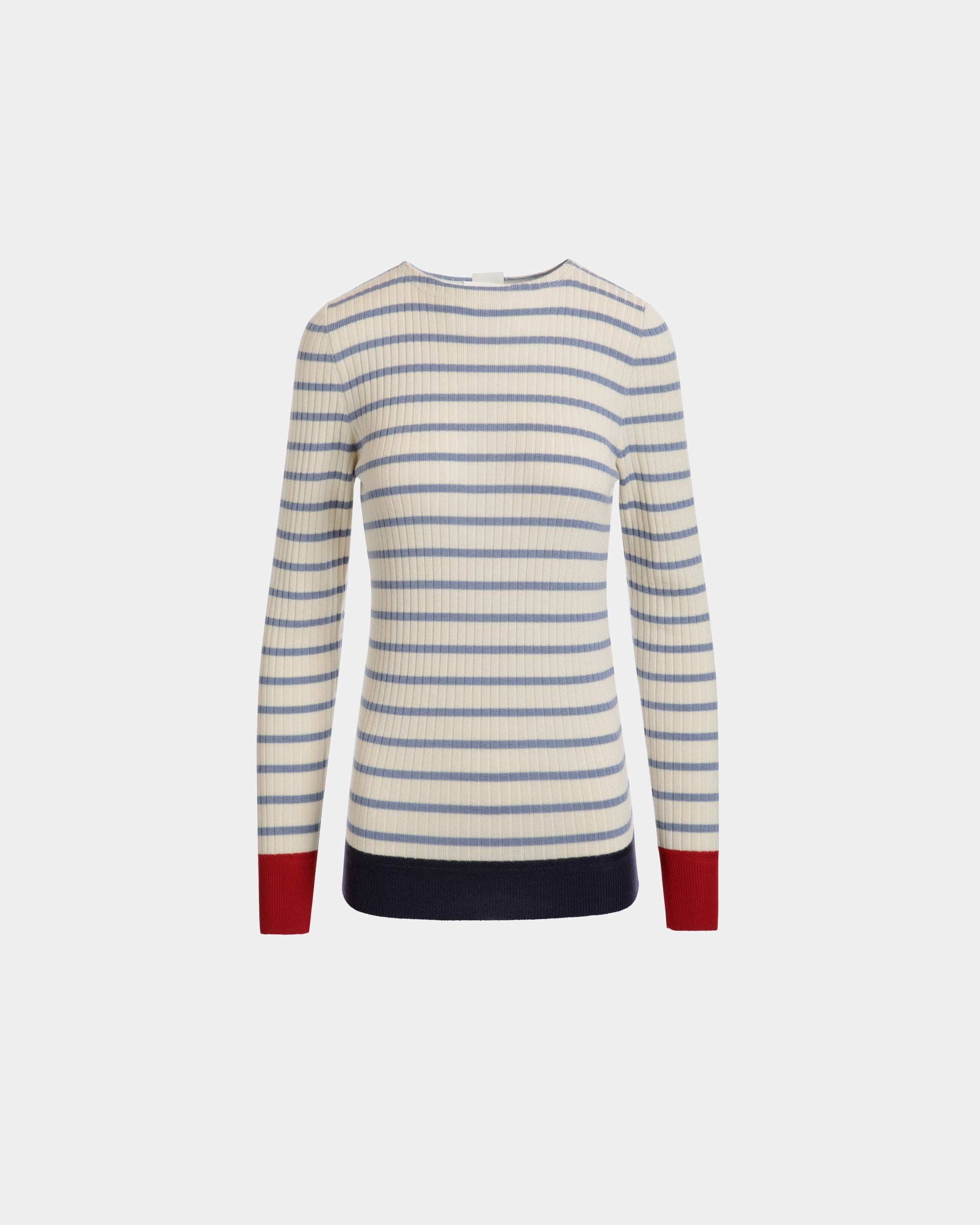 Top À Manches Longues En Laine Mélangée Ivoire Et Light Blue - Femme - Bally - 01