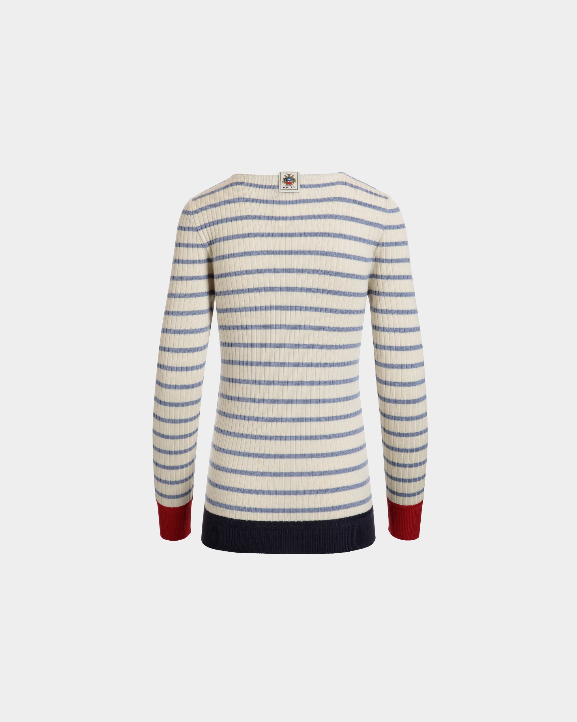 Top À Manches Longues En Laine Mélangée Ivoire Et Light Blue - Femme - Bally - 07