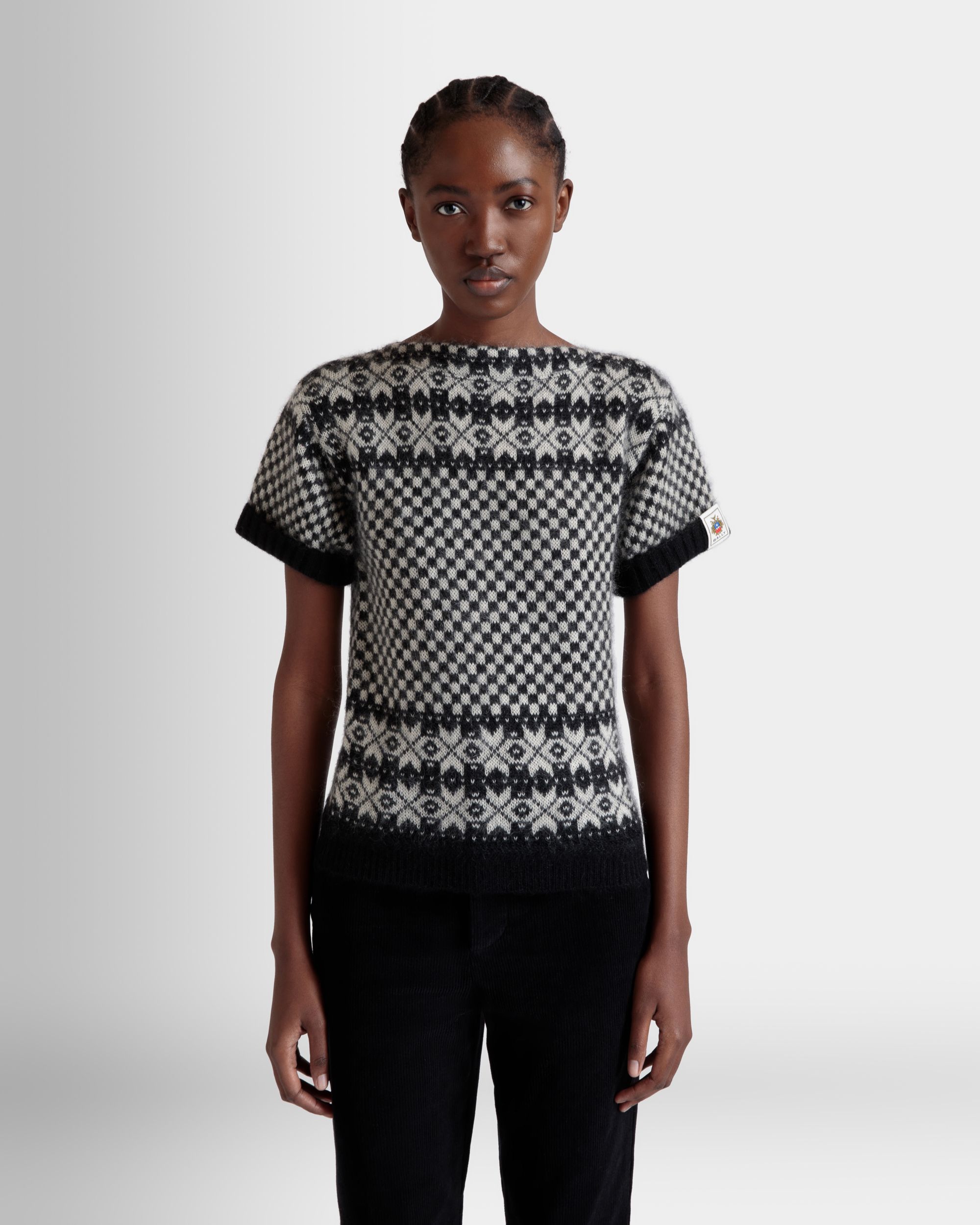 Knit Top In Black And White Mohair And Silk - Femme - Bally - 03