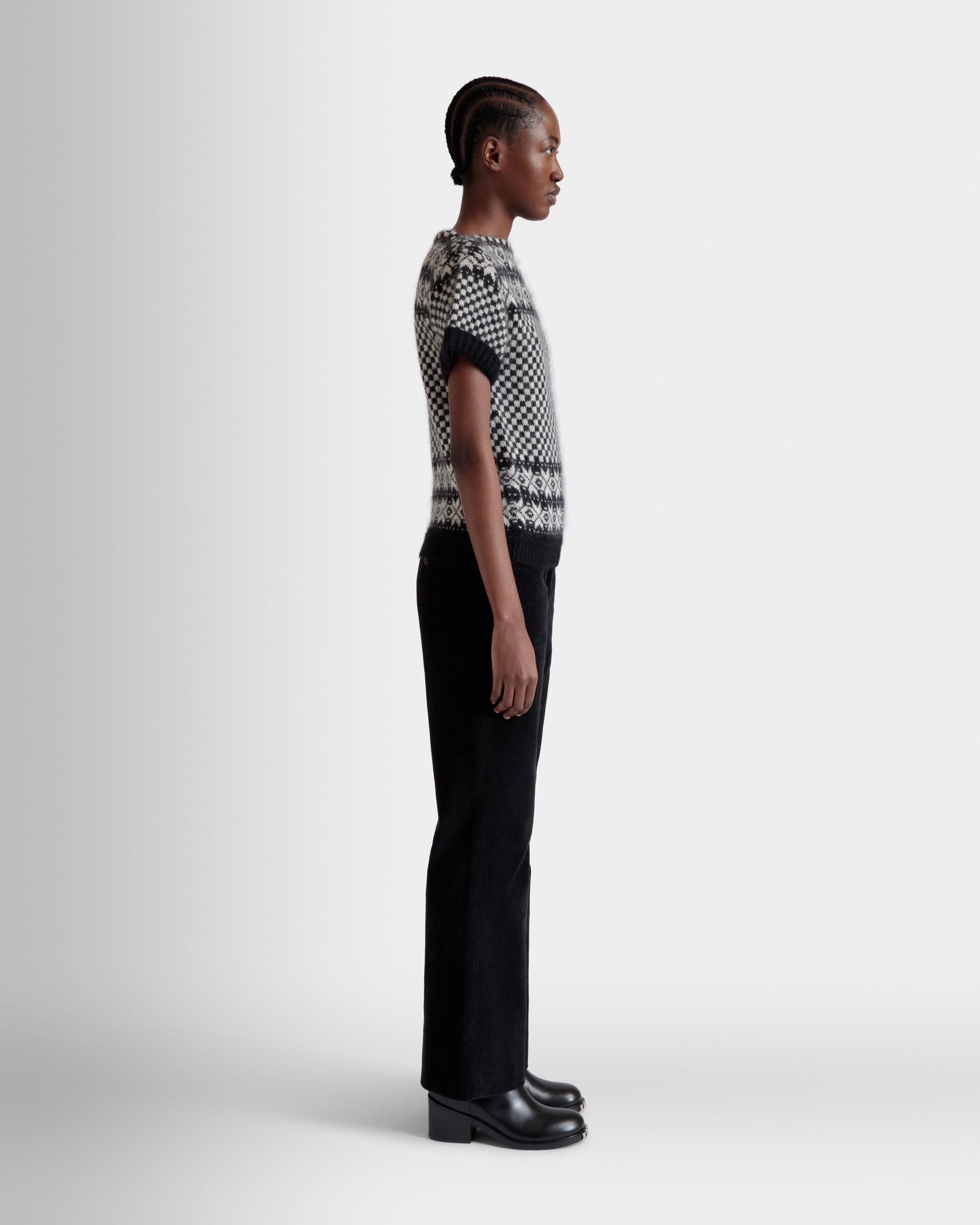 Knit Top In Black And White Mohair And Silk - Femme - Bally - 05