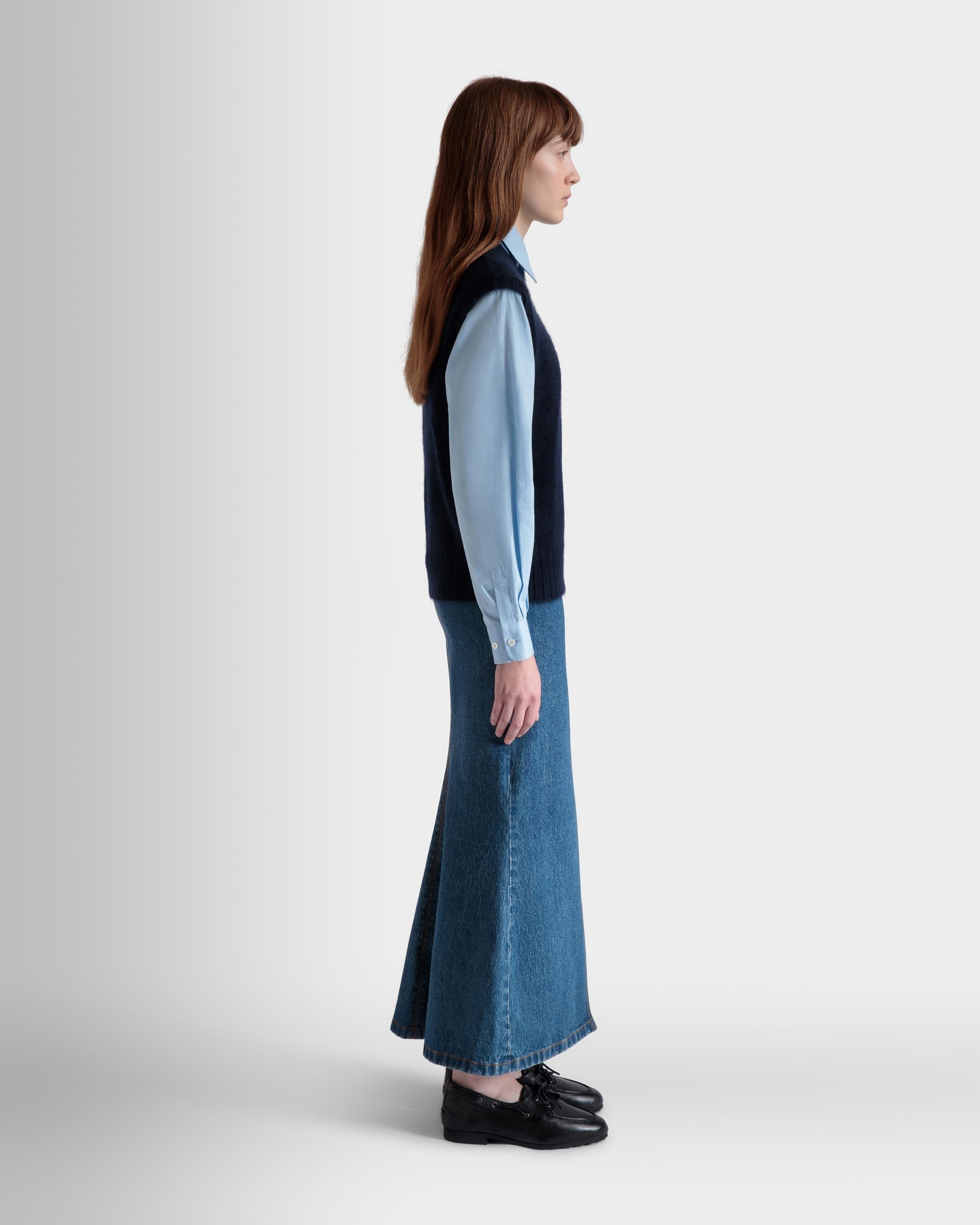 Gilet En Maille De Mohair Et Soie Navy Blue - Femme - Bally - 05