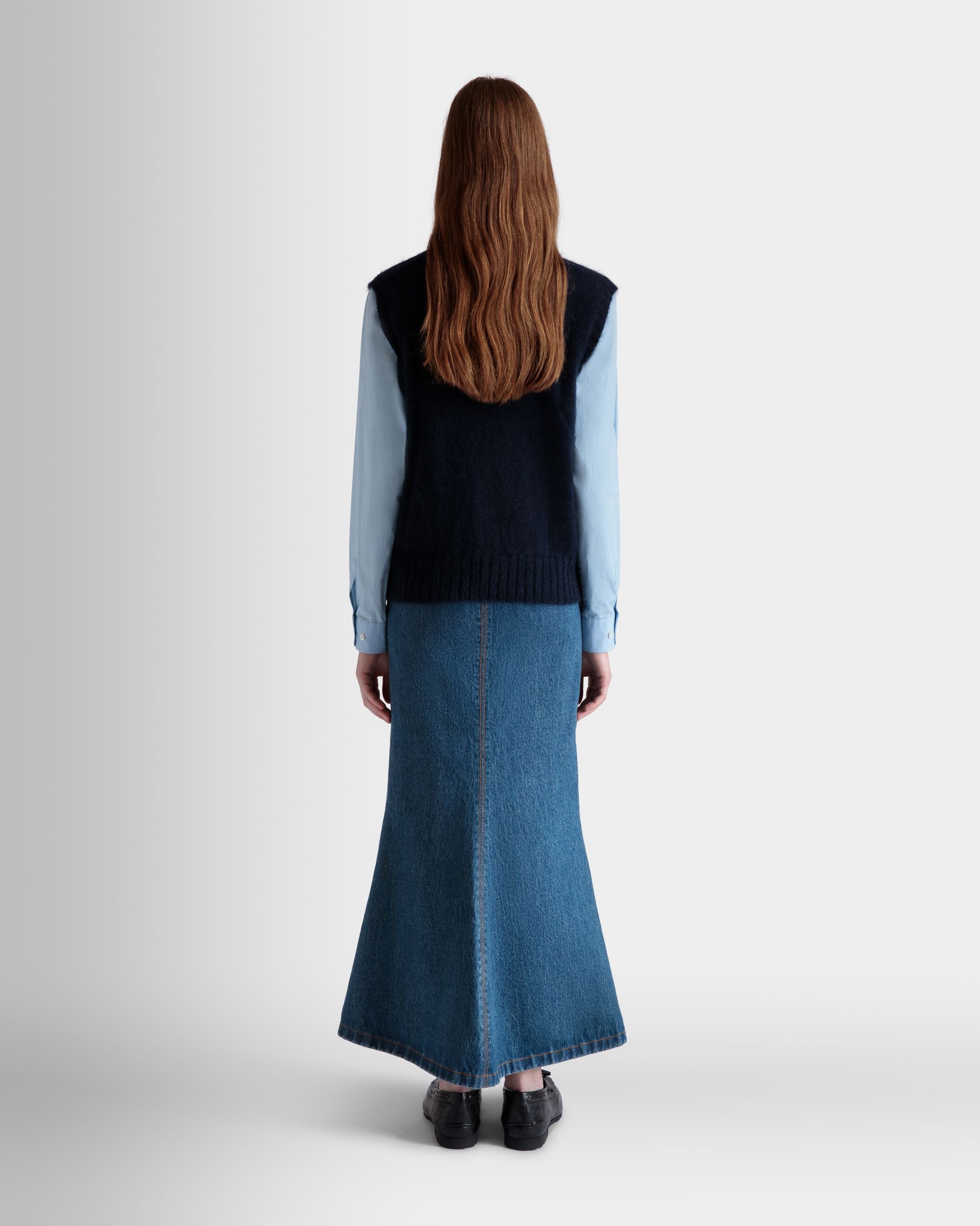 Gilet En Maille De Mohair Et Soie Navy Blue - Femme - Bally - 06