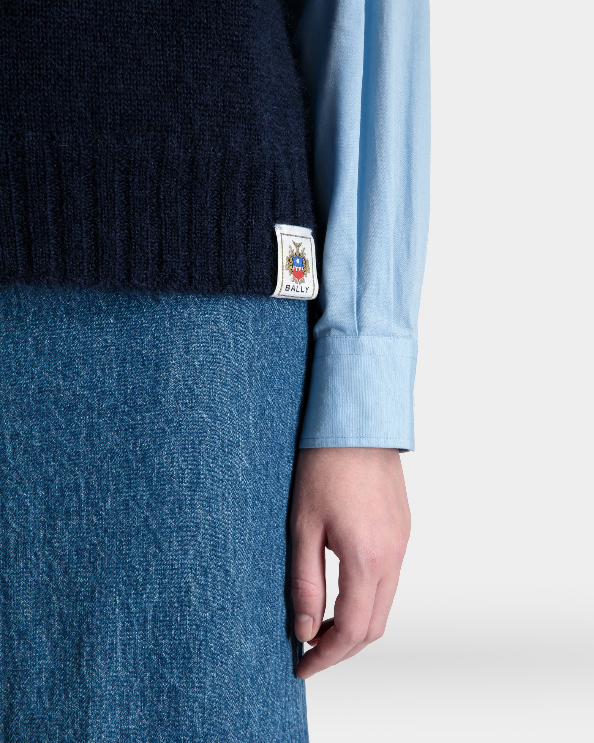 Gilet En Maille De Mohair Et Soie Navy Blue - Femme - Bally - 08
