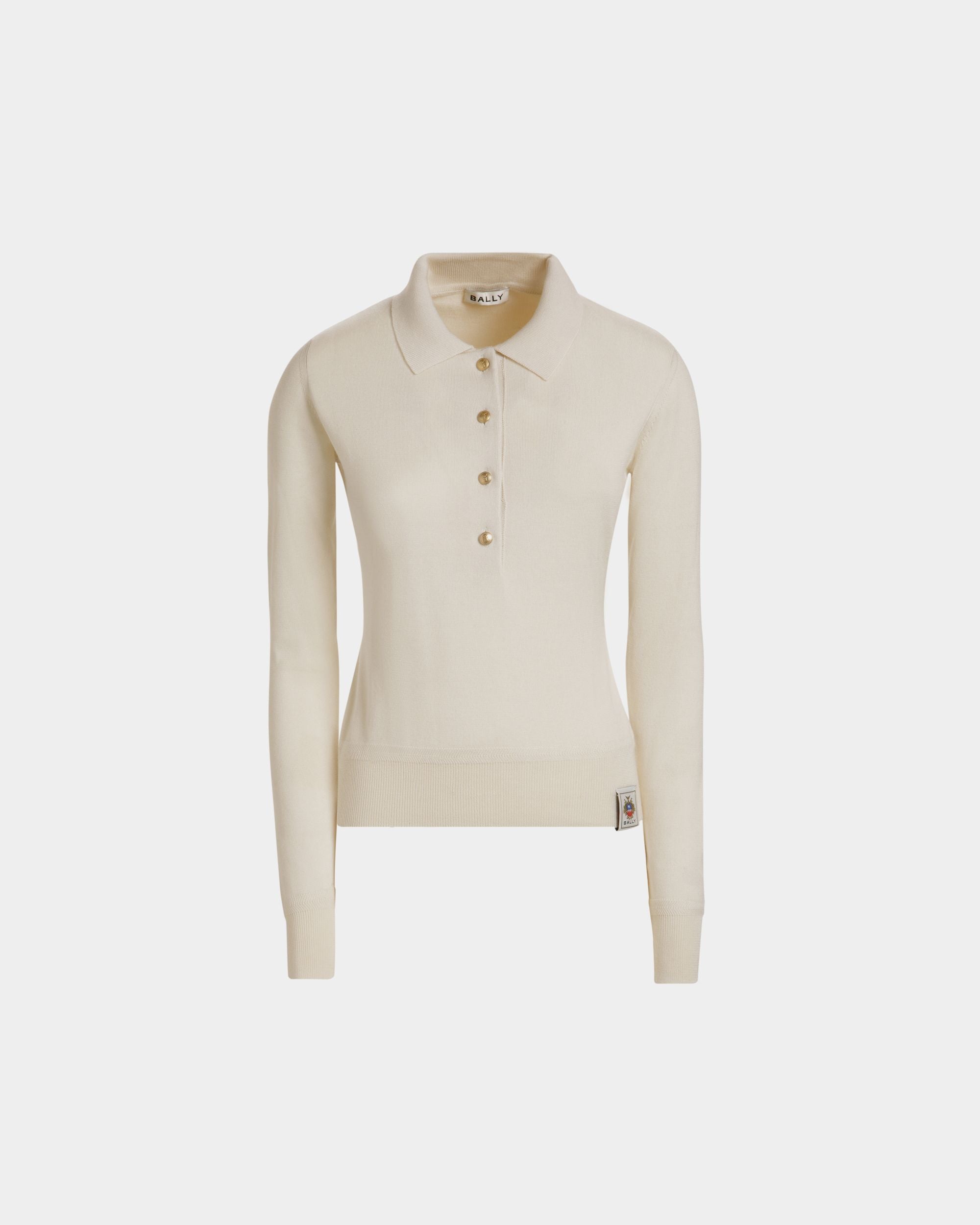 Polo À Manches Longues En Cachemire Et Soie Ivoire - Femme - Bally - 01