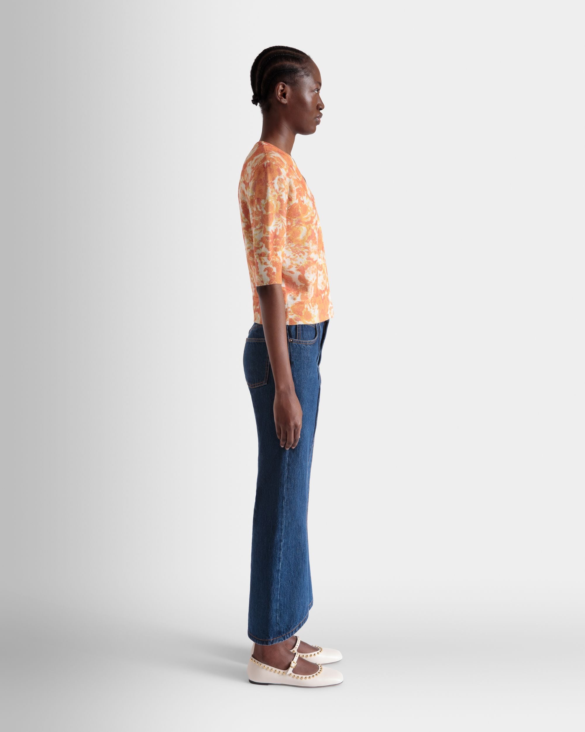 Cardigan Avec Imprimé Rosengarten En Cachemire Koi Orange - Femme - Bally - 05