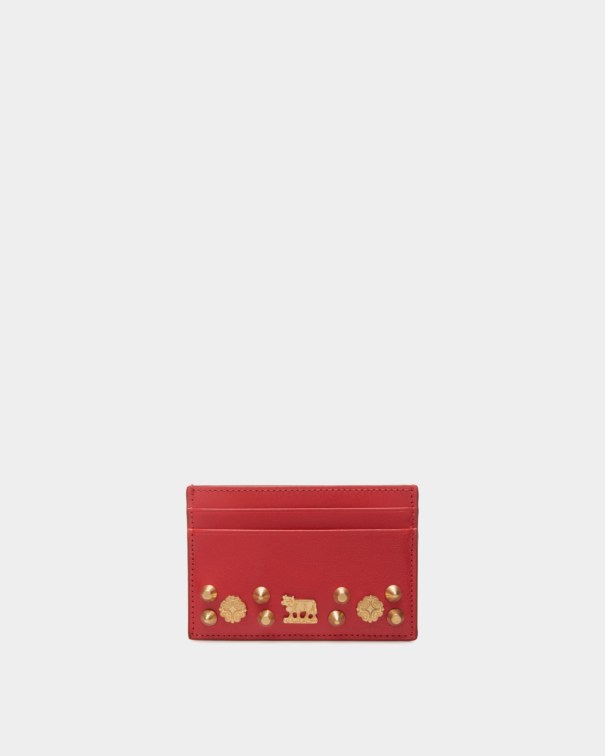 Porte-Cartes Swissness En Cuir Rouge Orné De Clous - Femme - Bally - 01