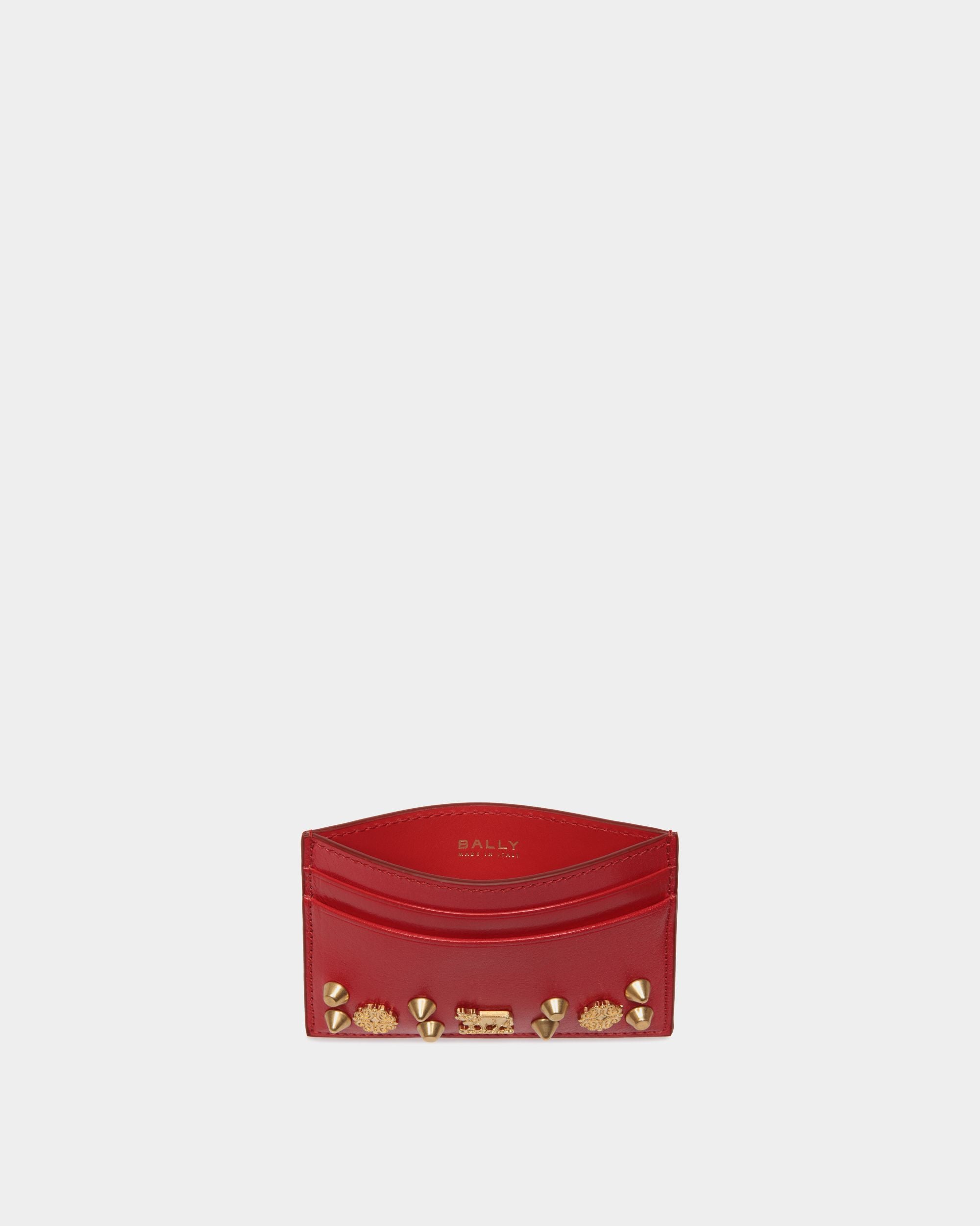 Porte-Cartes Swissness En Cuir Rouge Orné De Clous - Femme - Bally - 03