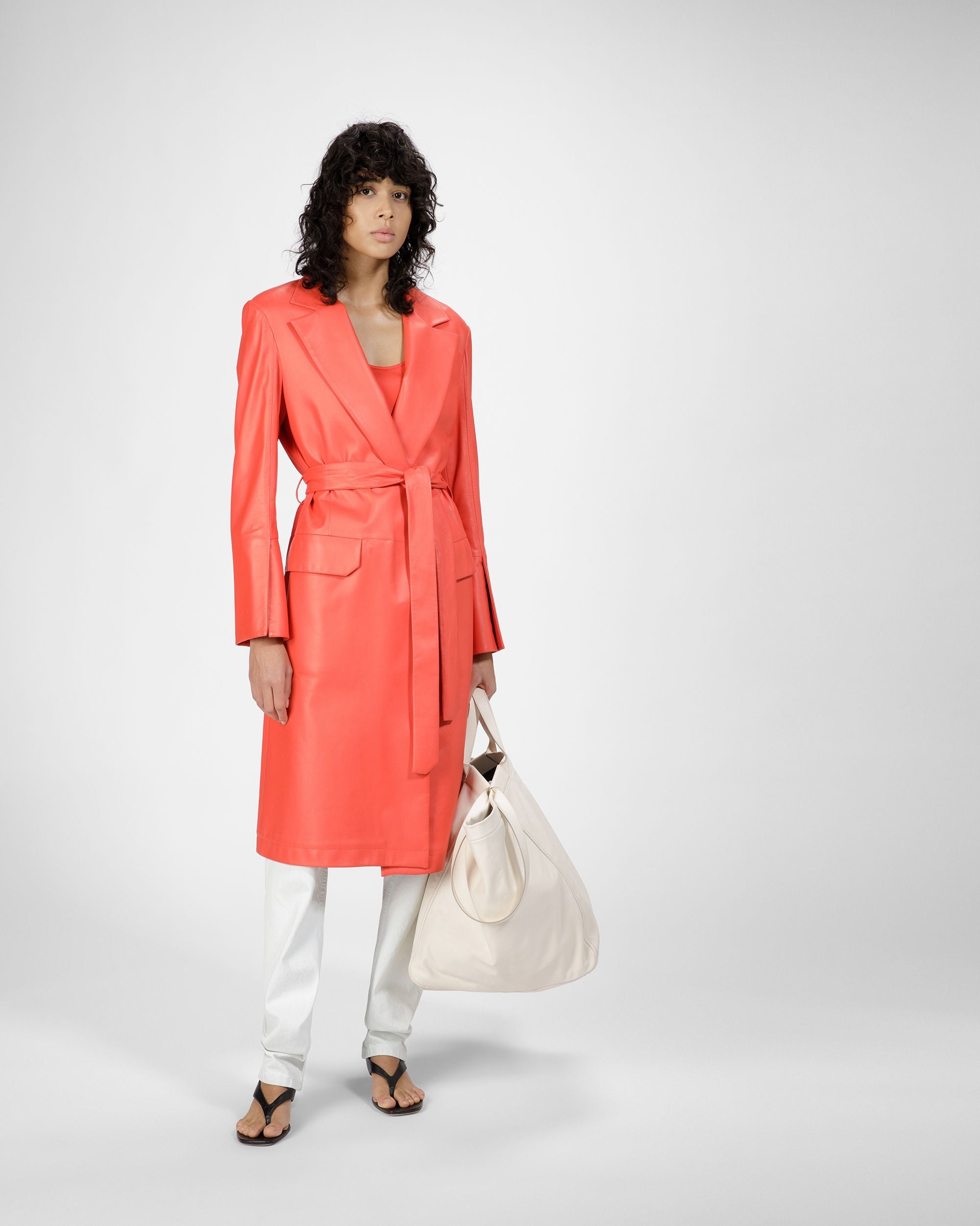 Manteau En Cuir Orange - Femme - Bally - 04