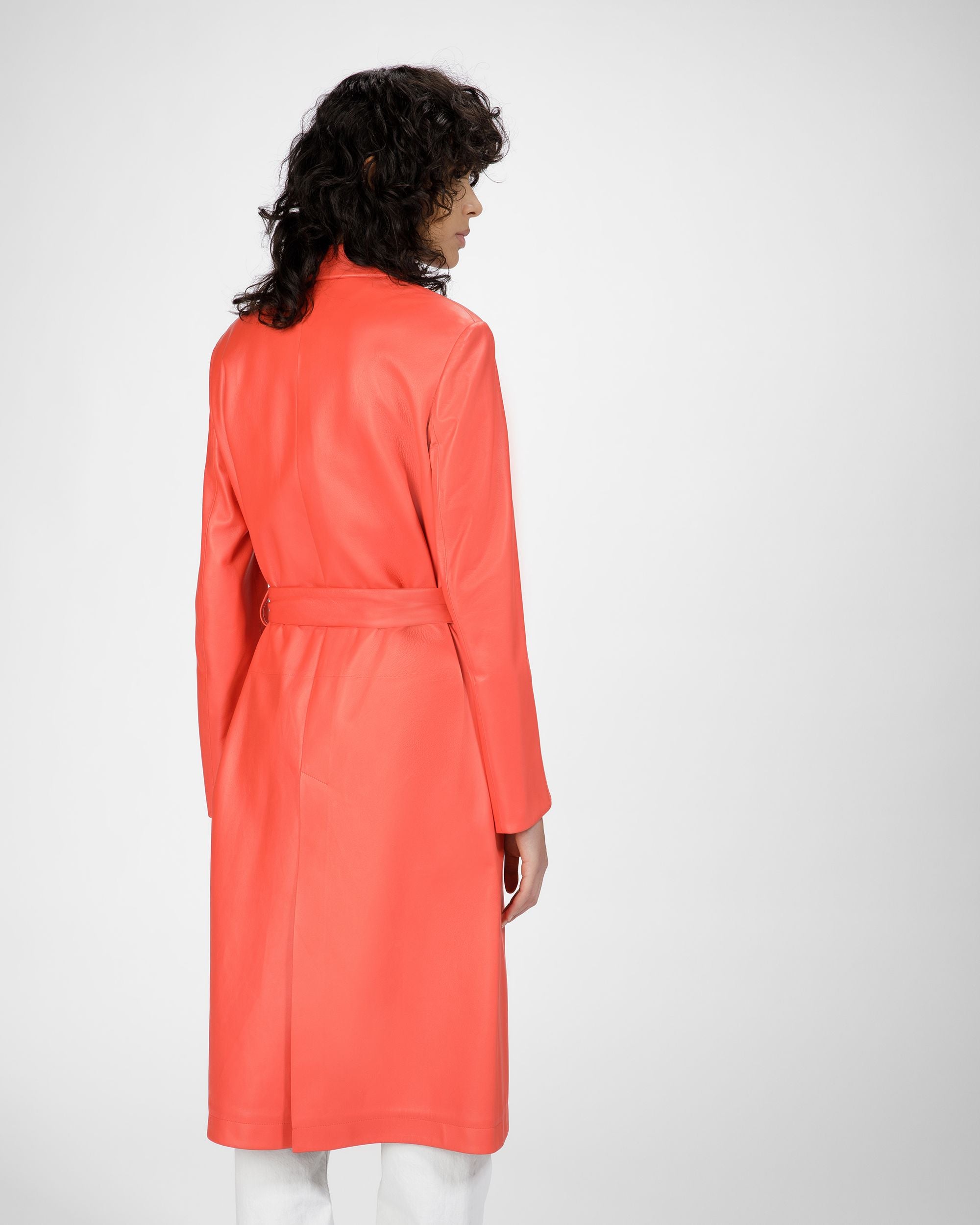Manteau En Cuir Orange - Femme - Bally - 05