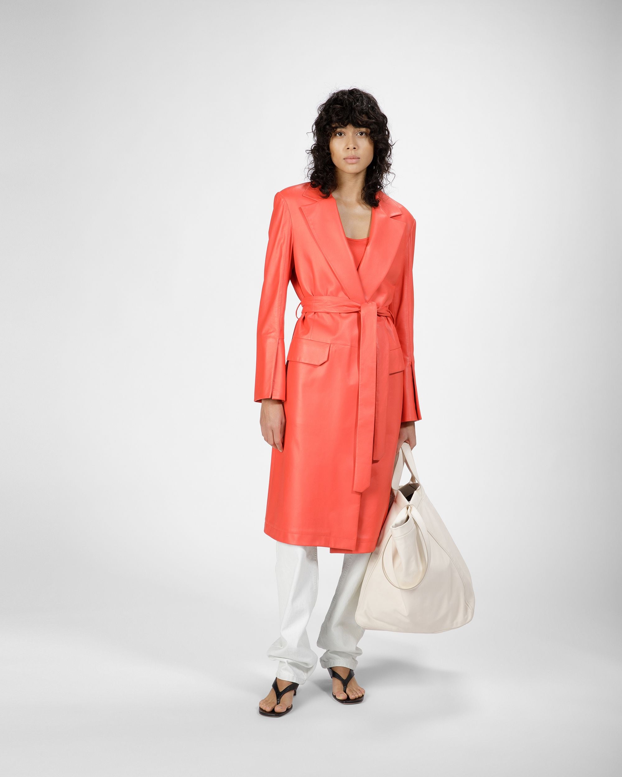 Manteau En Cuir Orange - Femme - Bally - 07