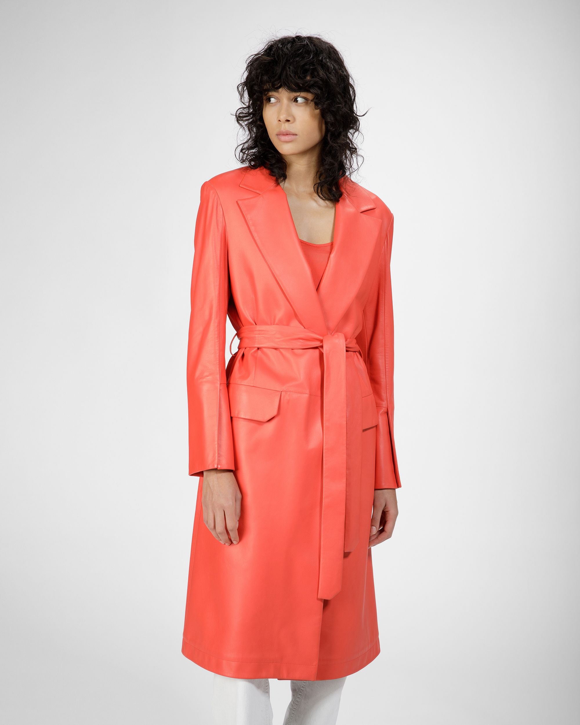 Manteau En Cuir Orange - Femme - Bally - 08