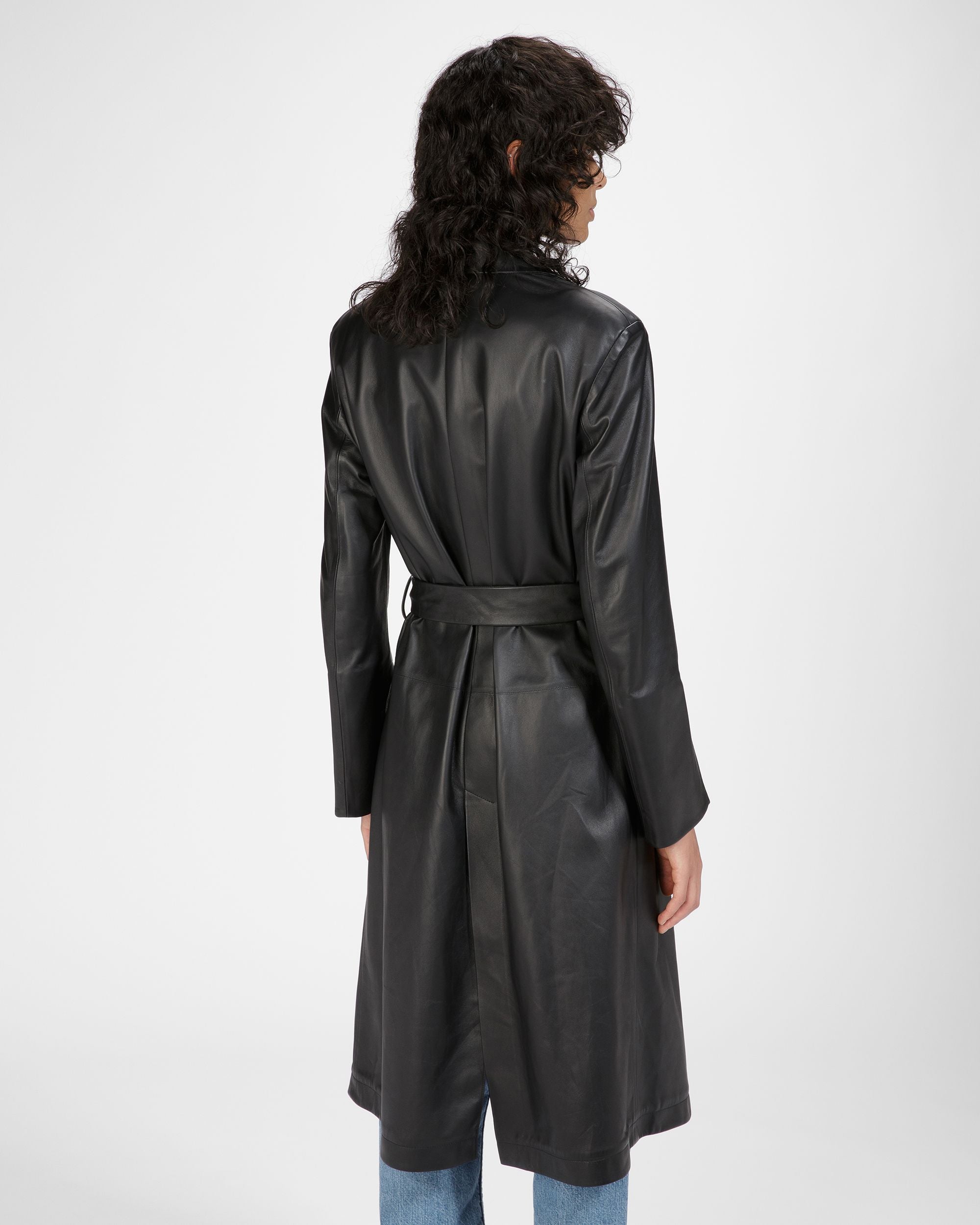 Manteau En Cuir Noir - Femme - Bally - 02
