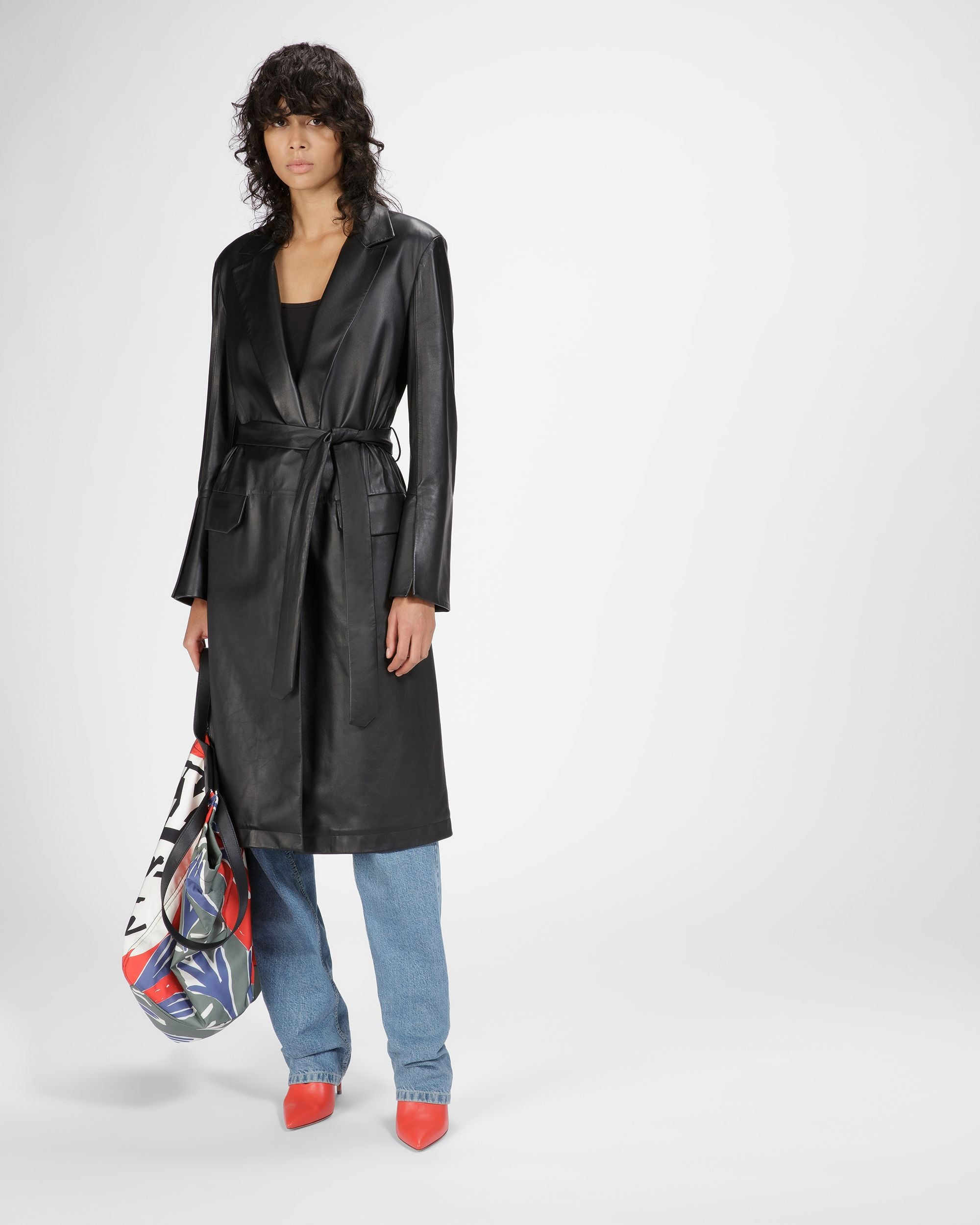 Manteau En Cuir Noir - Femme - Bally - 04