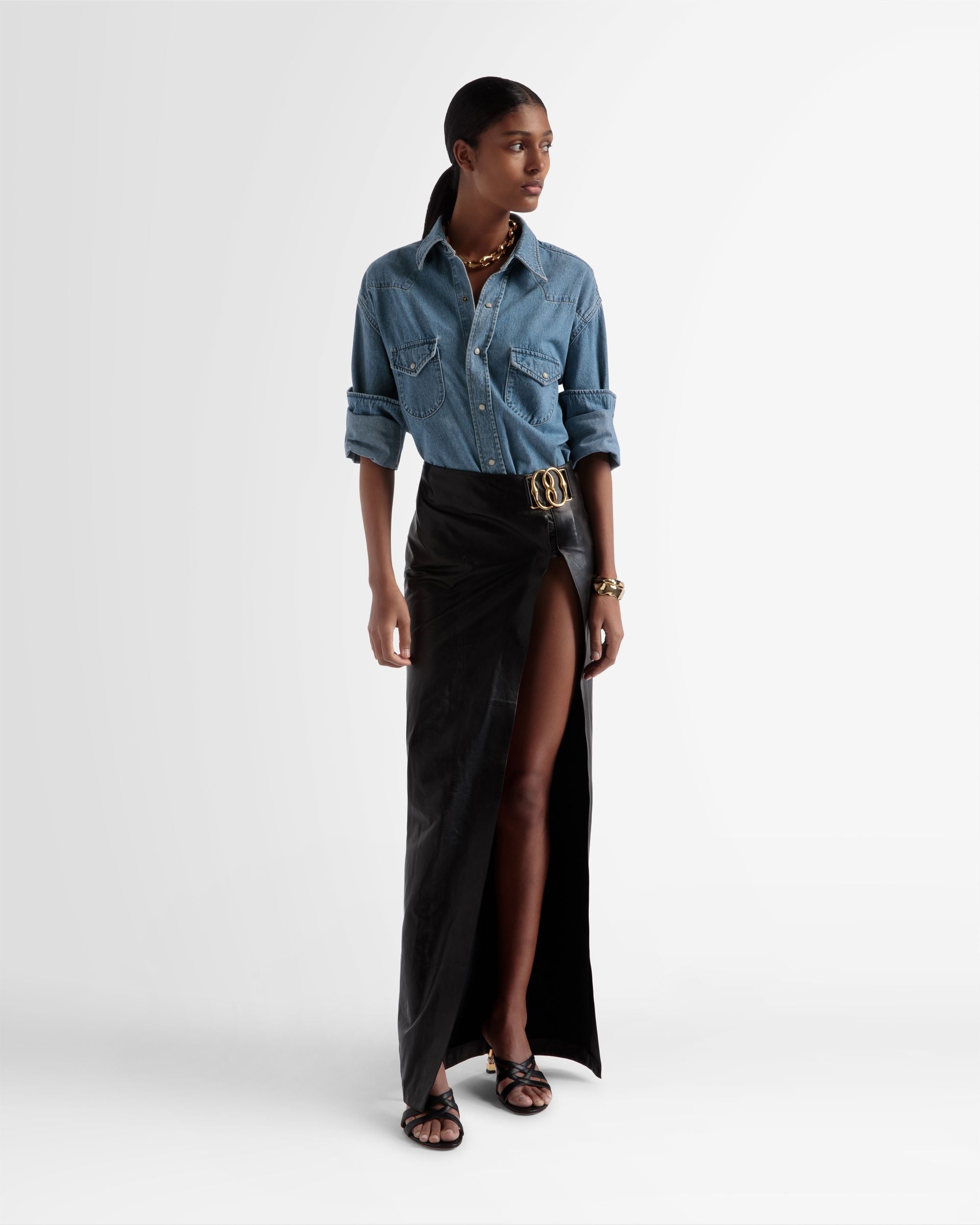 Jupe En Cuir Fente Latérale - Femme - Bally - 01
