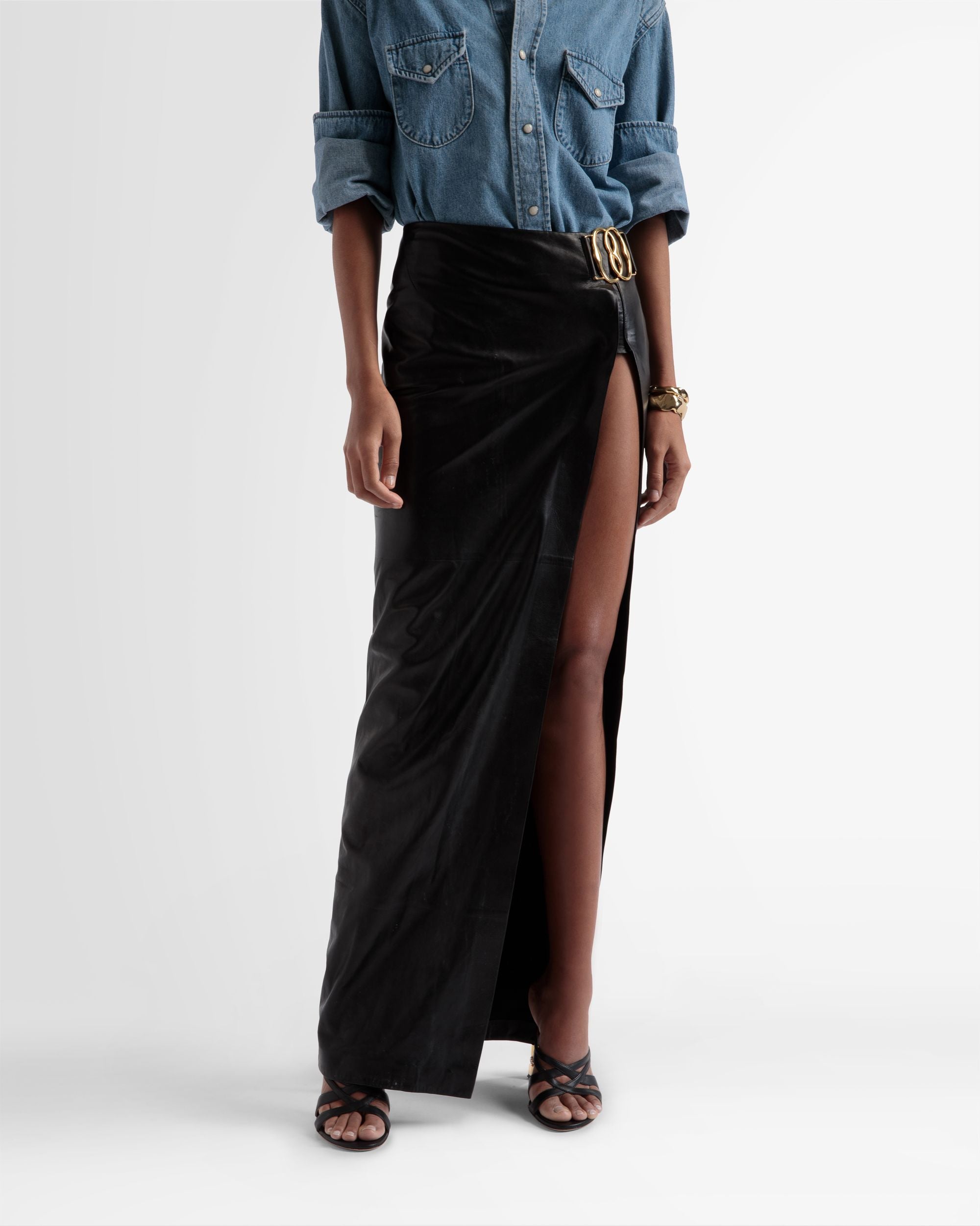 Jupe En Cuir Fente Latérale - Femme - Bally - 02