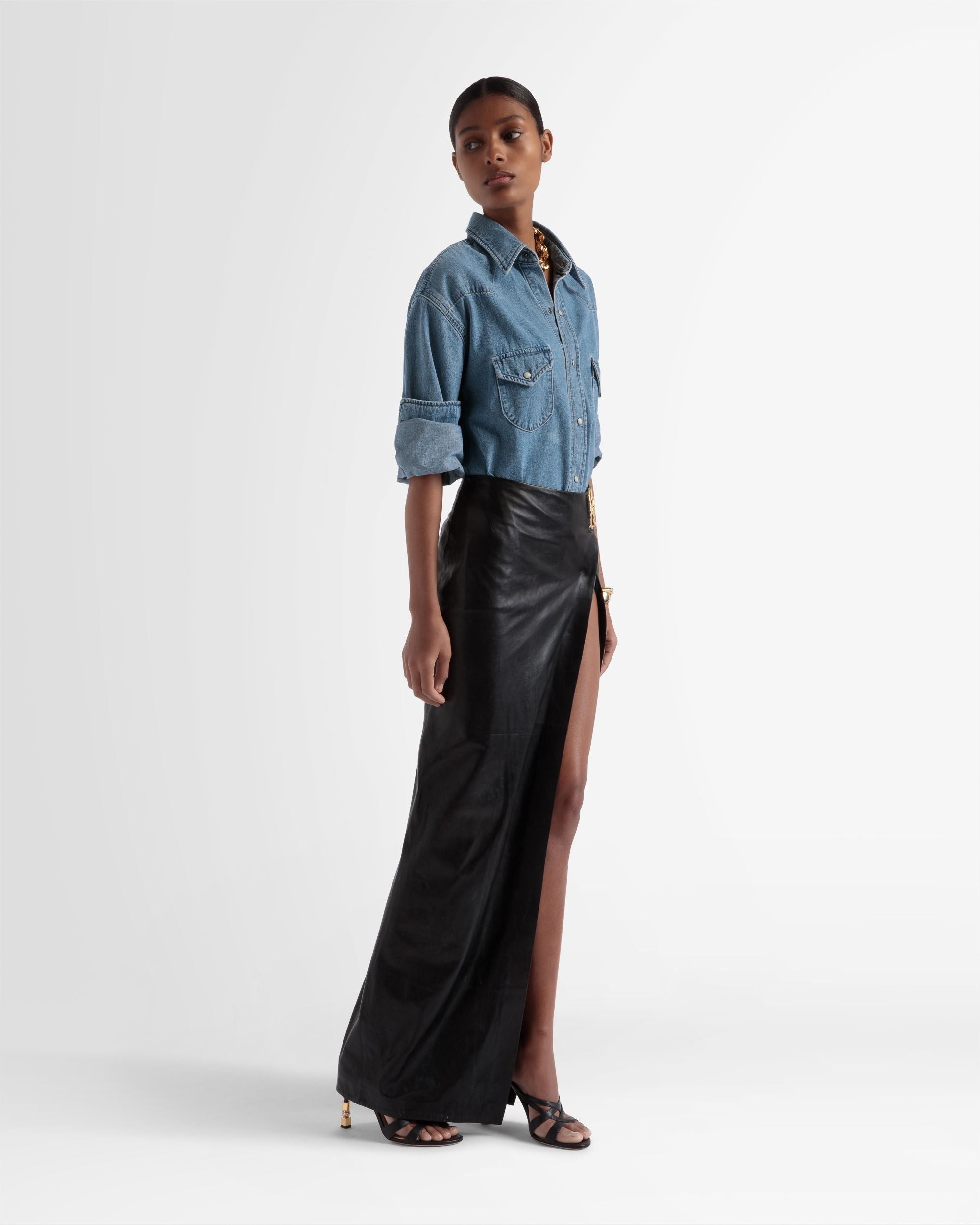 Jupe En Cuir Fente Latérale - Femme - Bally - 04
