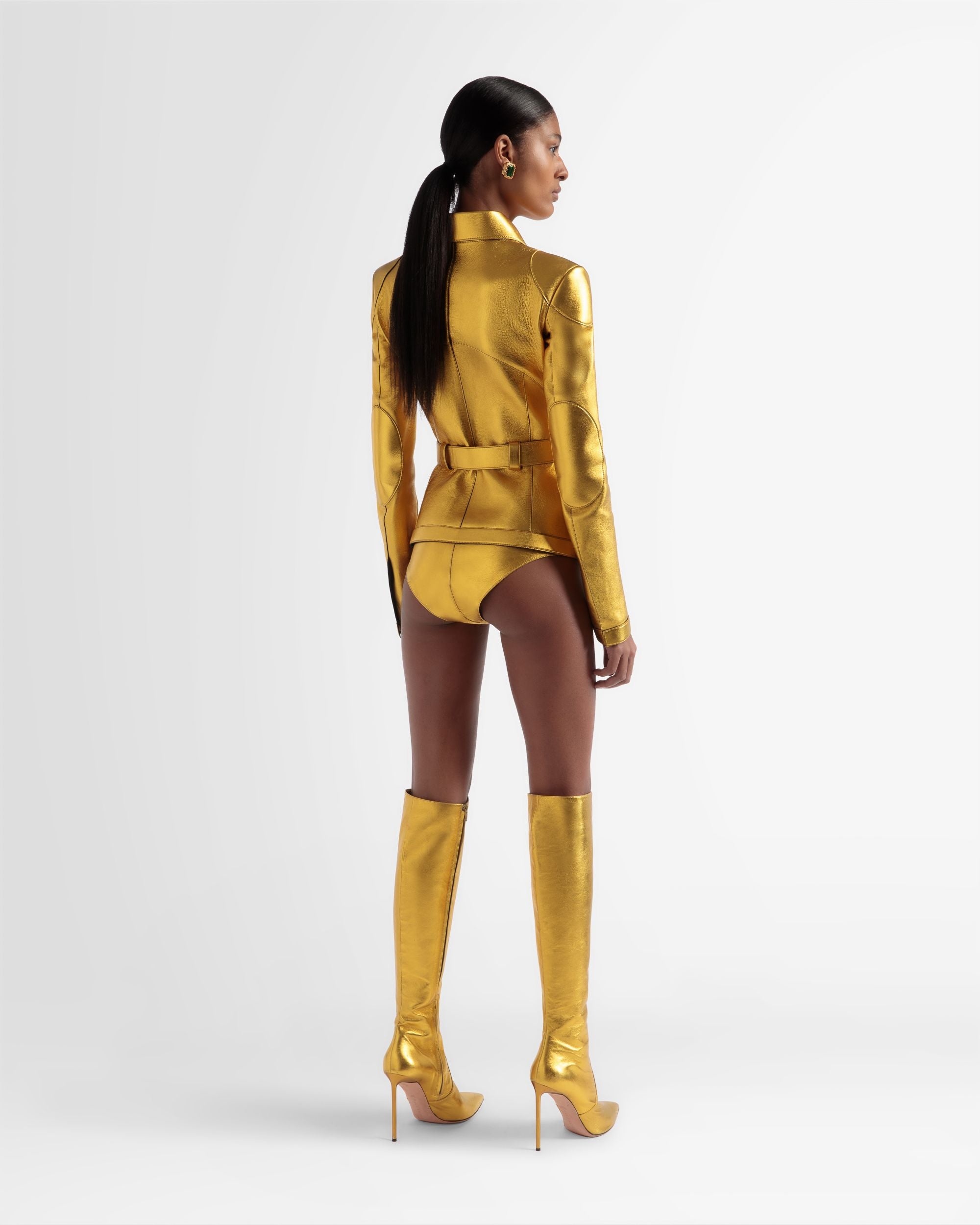 Veste En Cuir À Ceinture Couleur Or - Femme - Bally - 05