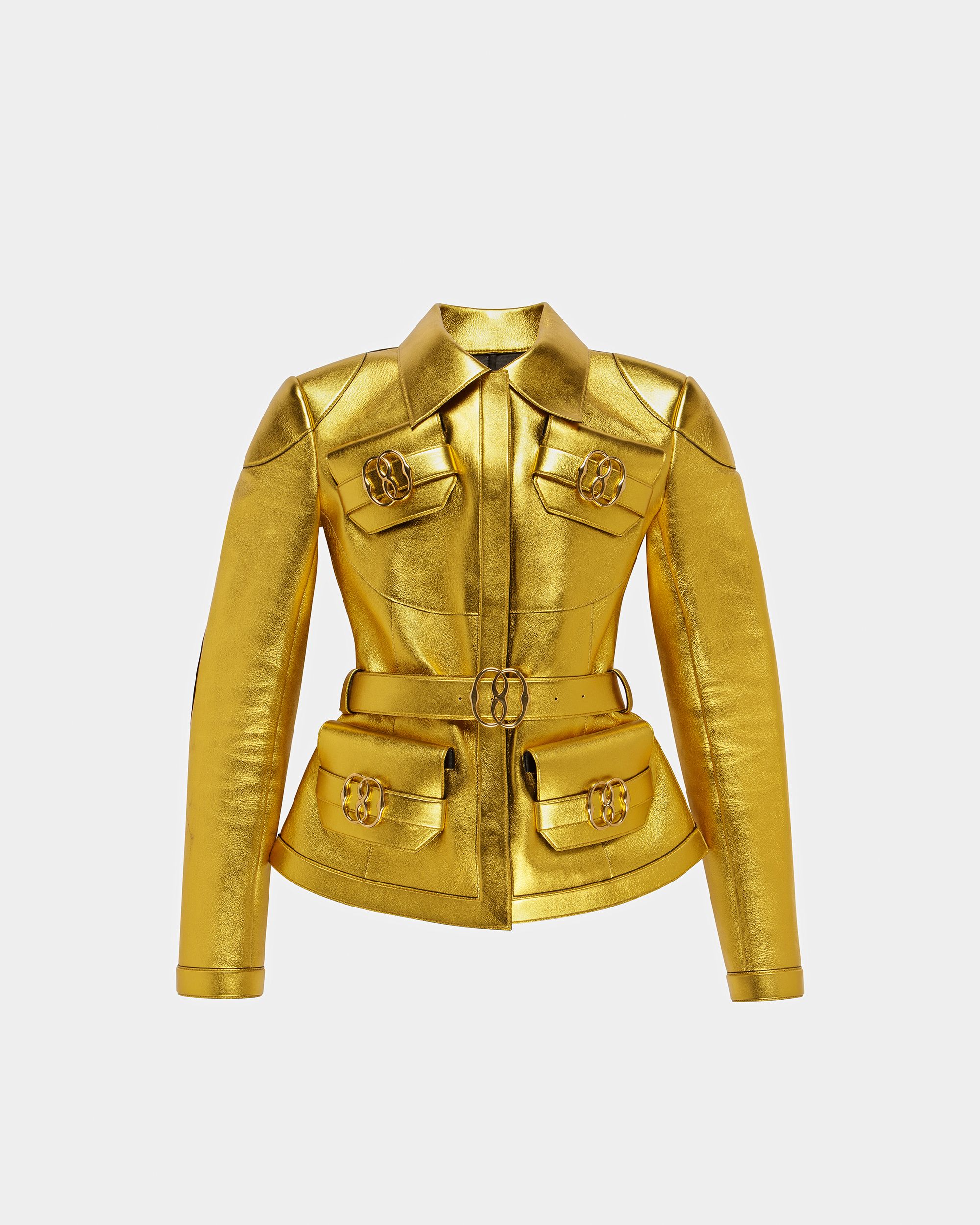 Veste En Cuir À Ceinture Couleur Or - Femme - Bally - 06