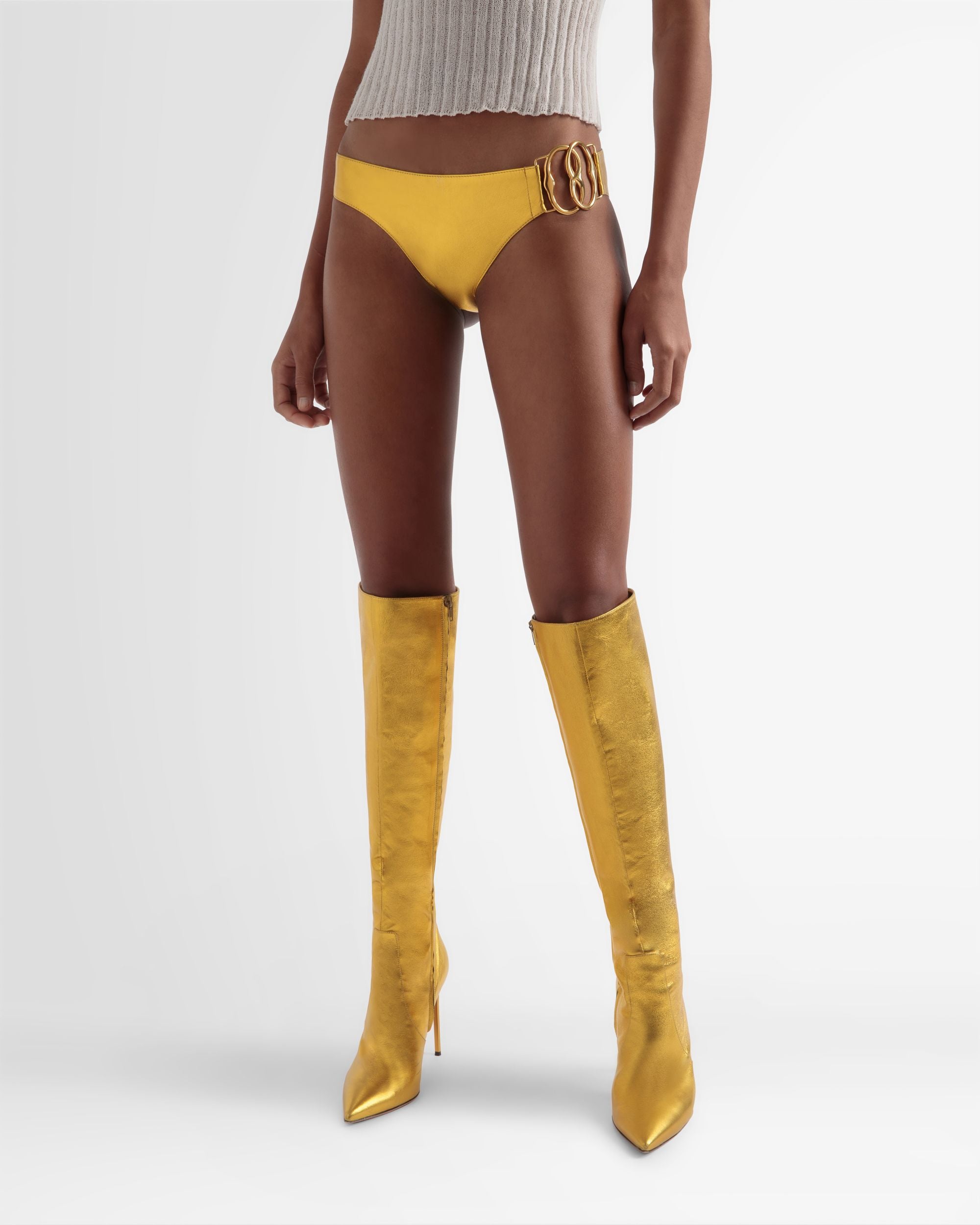 Panty En Cuir Couleur Or - Femme - Bally - 02