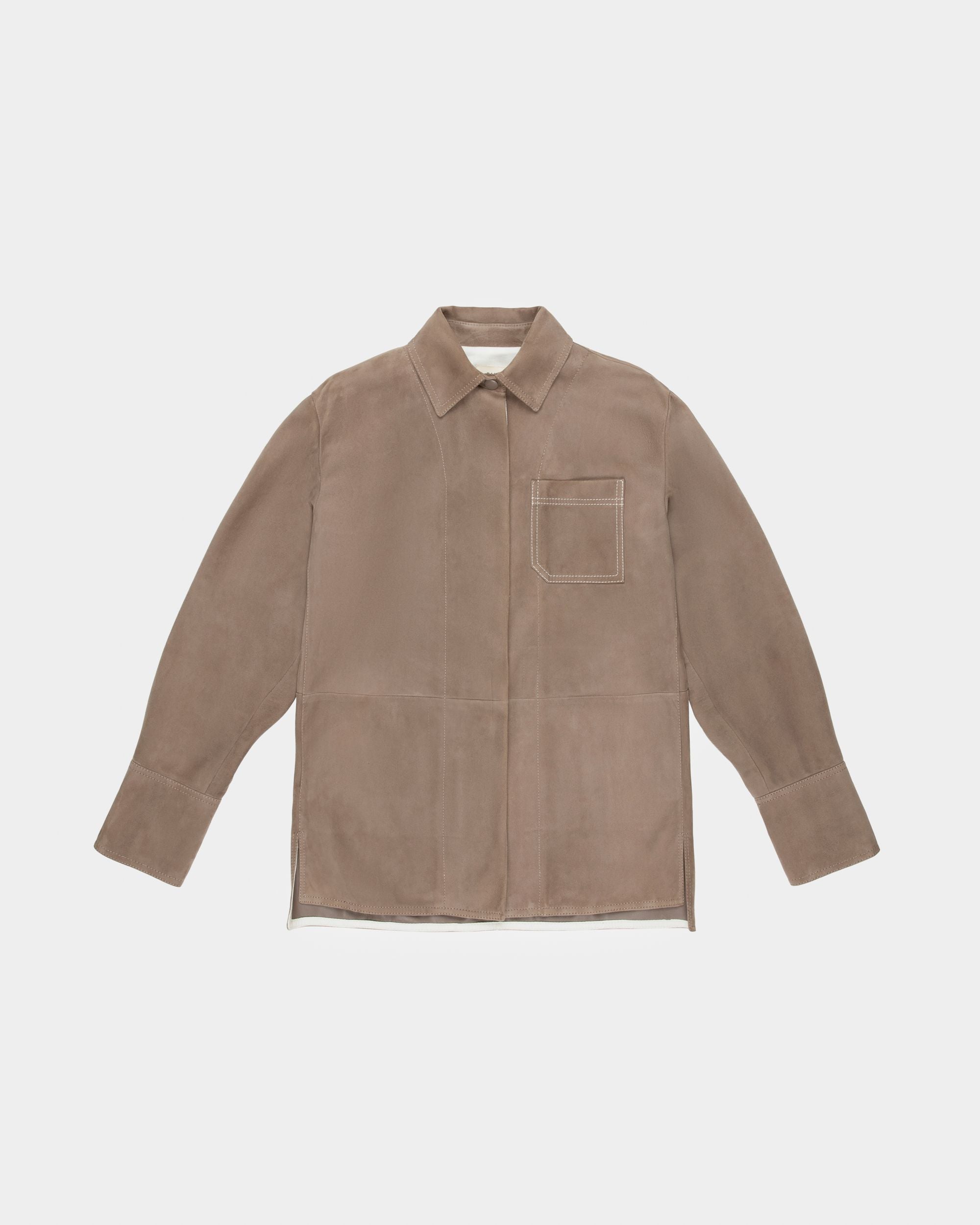 Veste En Cuir Velours De Couleur Taupe - Femme - Bally - 01