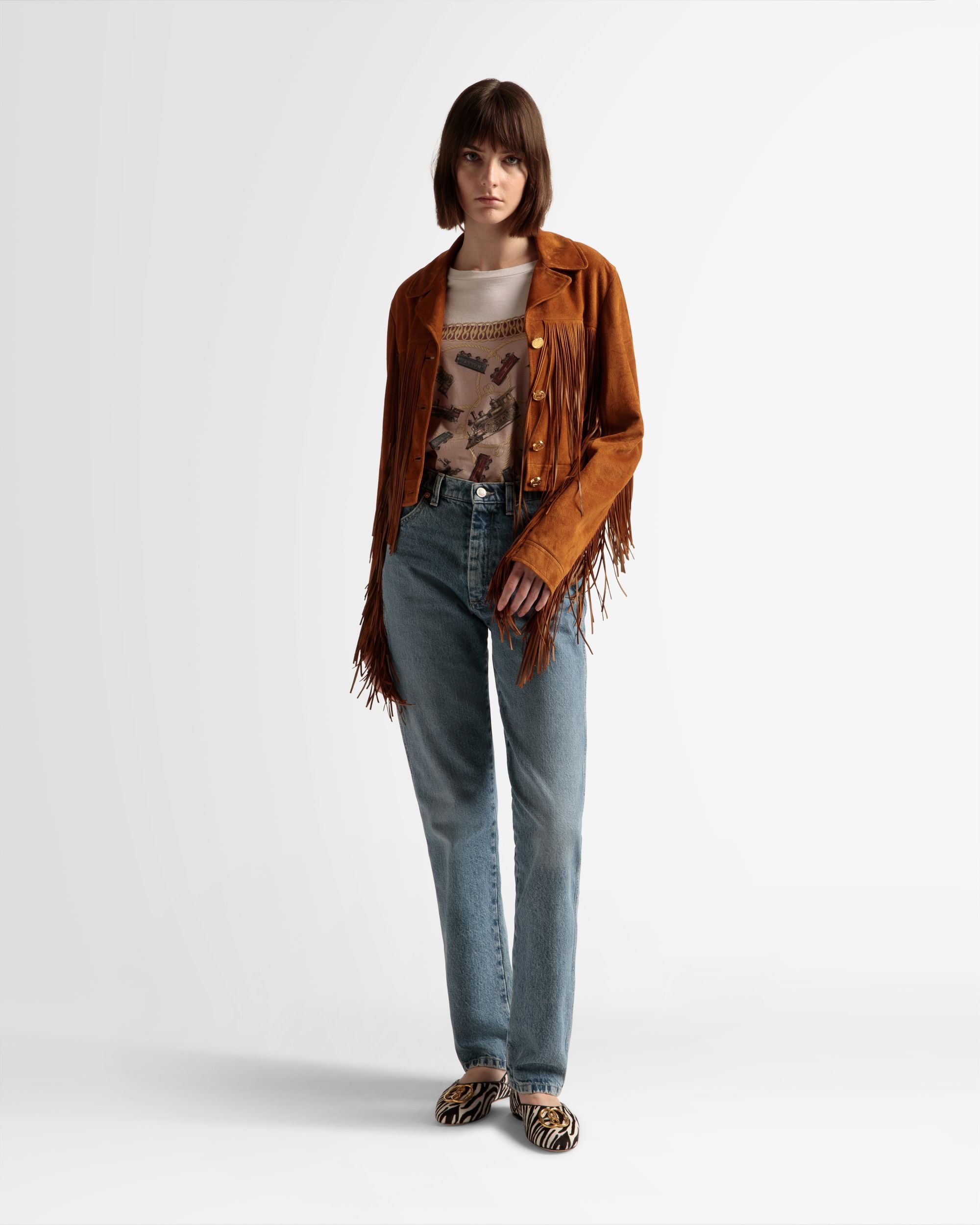 Veste avec pampilles En daim couleur désert - Femme - Bally - 02
